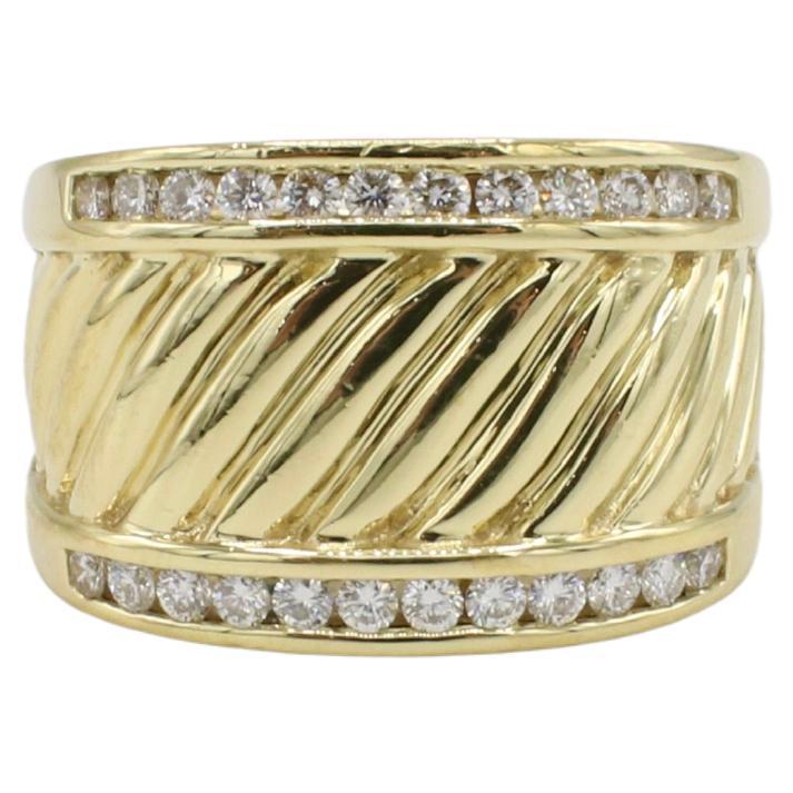 David Yurman 18 Karat Yellow Gold 
Natural Diamond Cable Cigar Band Ring For Sale