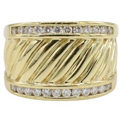 David Yurman 18 Karat Yellow Gold 
Natural Diamond Cable Cigar Band Ring