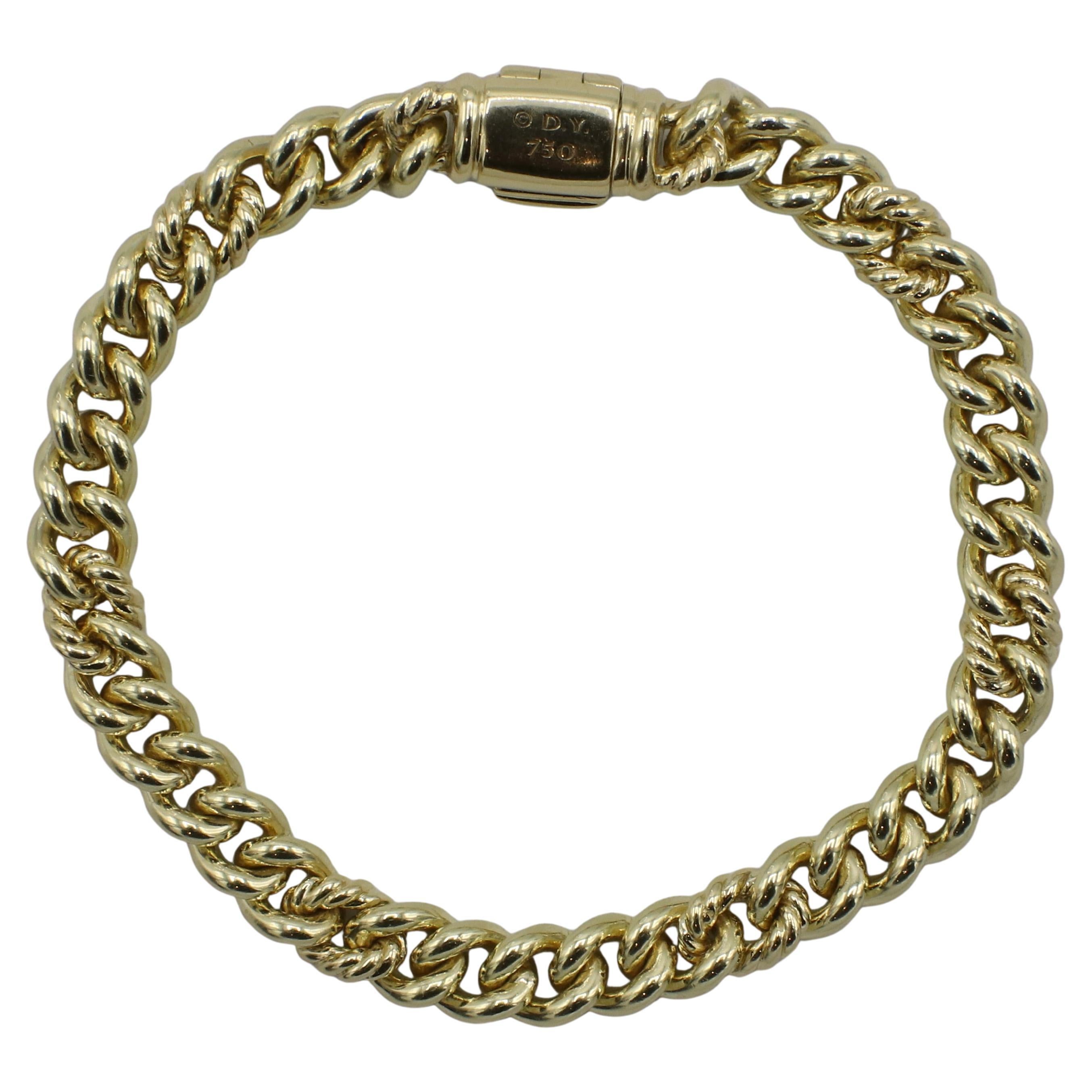 Modern David Yurman 18 Karat Yellow Gold Natural Diamond Curb Chain Link Bracelet For Sale