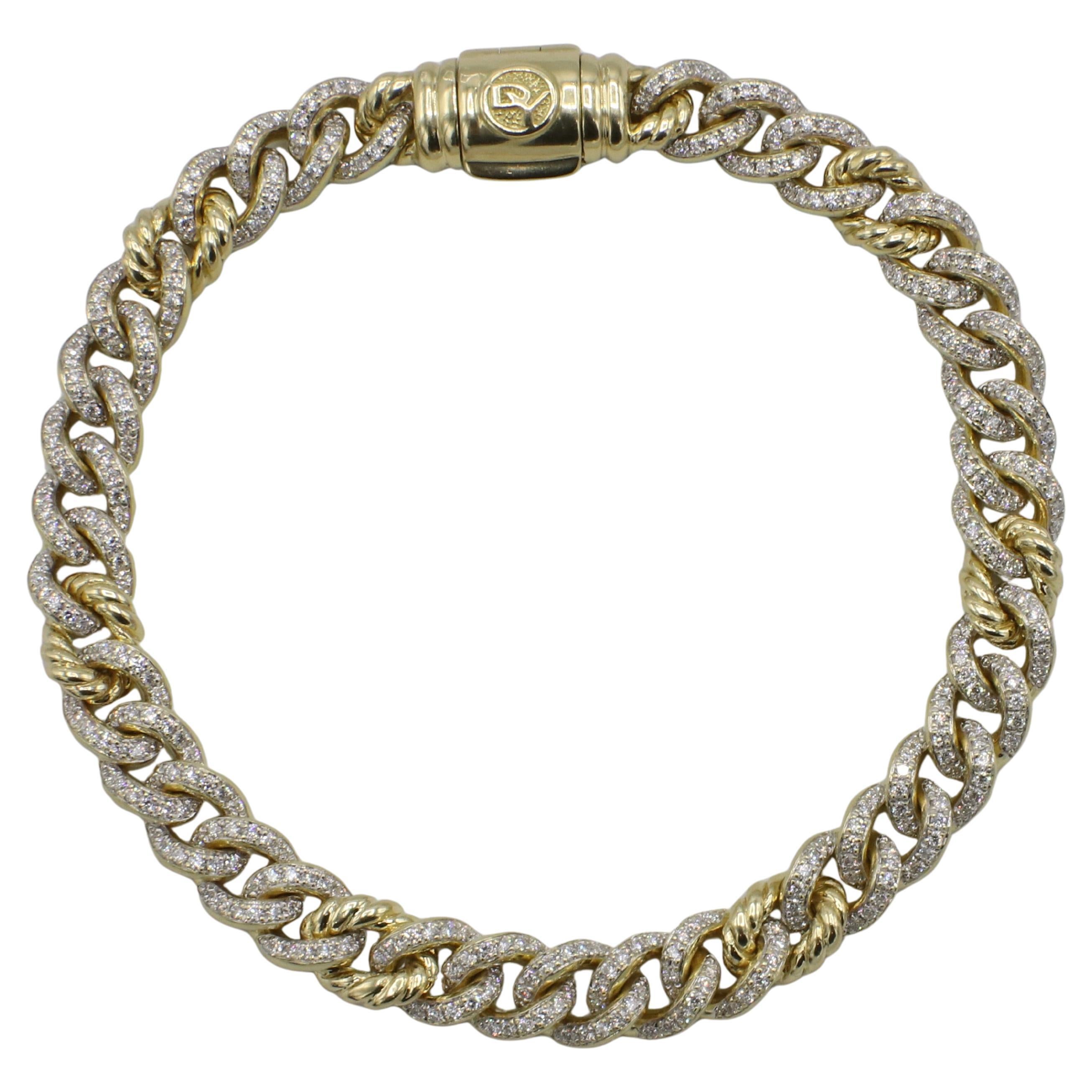 David Yurman 18 Karat Yellow Gold Natural Diamond Curb Chain Link Bracelet