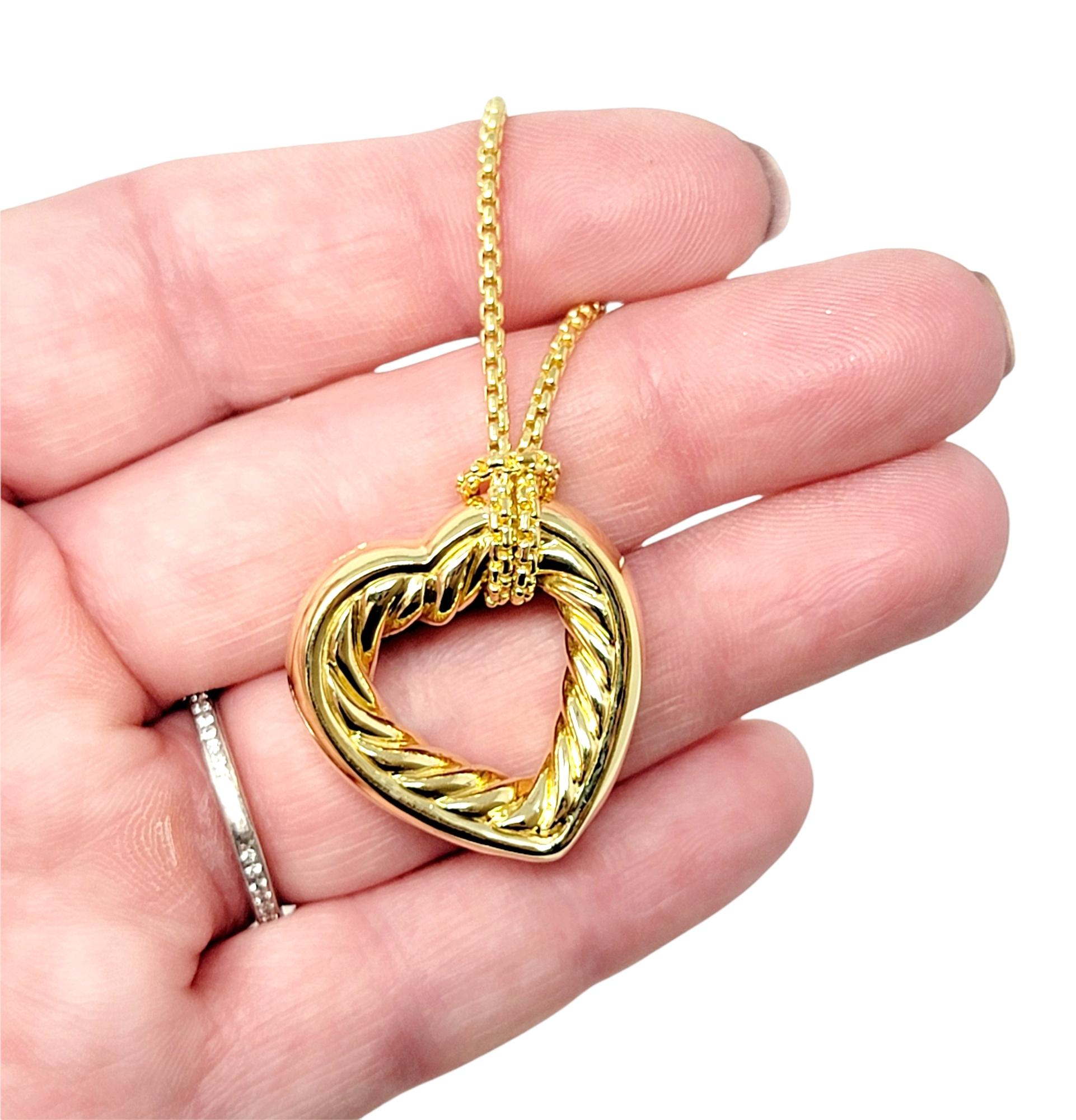 David Yurman 18 Karat Yellow Gold Open Heart Cable Pendant Necklace Box Chain In Excellent Condition For Sale In Scottsdale, AZ