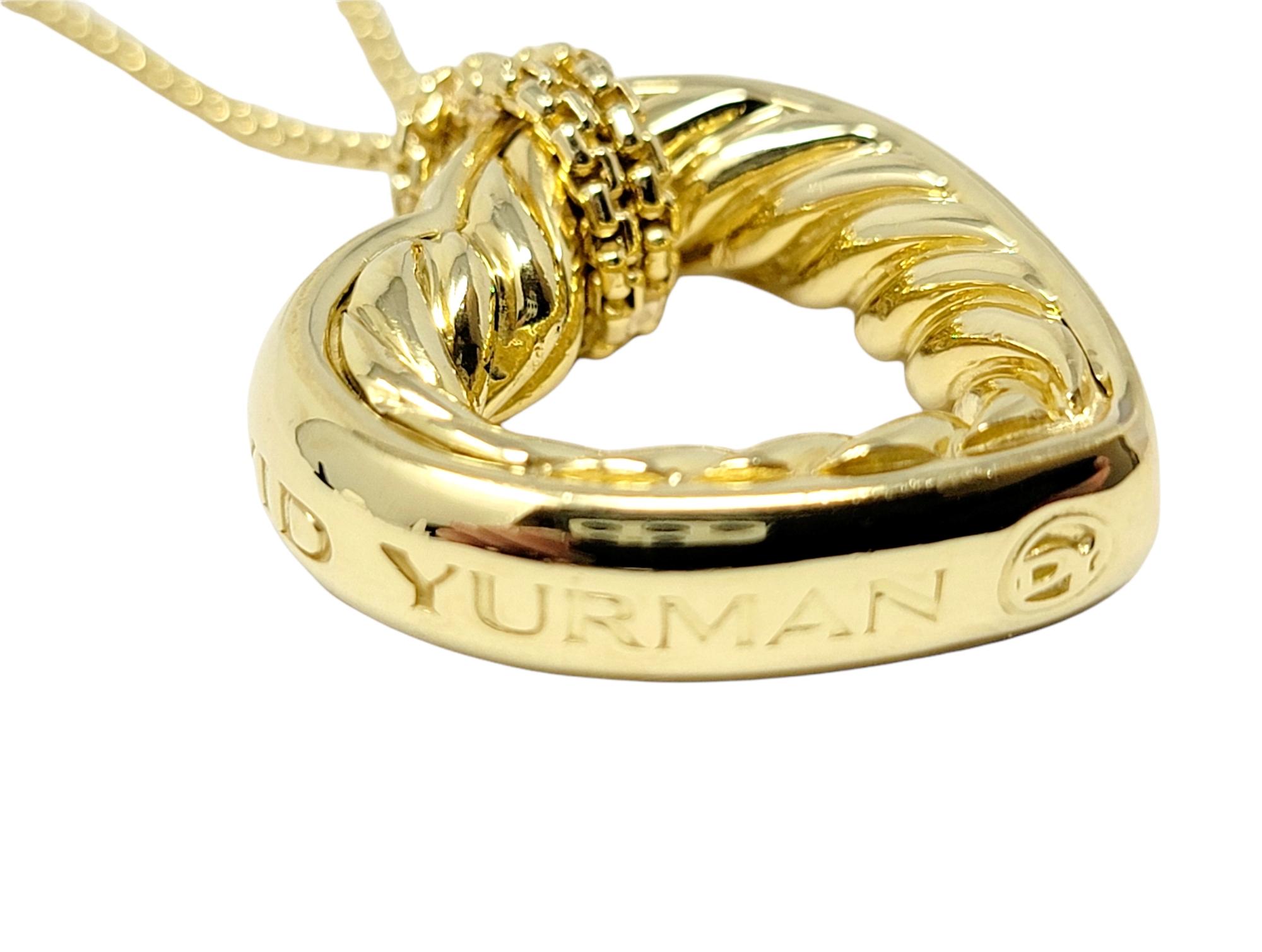 Women's David Yurman 18 Karat Yellow Gold Open Heart Cable Pendant Necklace Box Chain For Sale