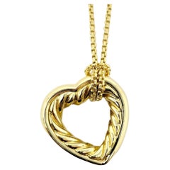 David Yurman 18 Karat Yellow Gold Open Heart Cable Pendant Necklace Box Chain