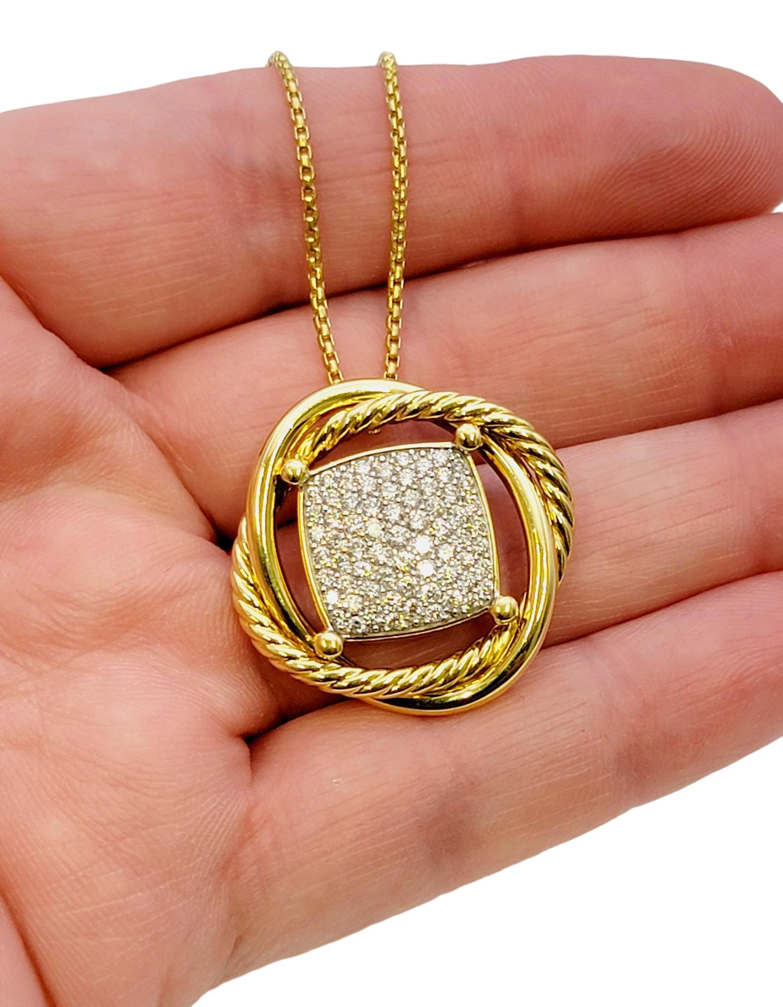 David Yurman 18 Karat Yellow Gold Pave Diamond Large Infinity Pendant Necklace  For Sale 1