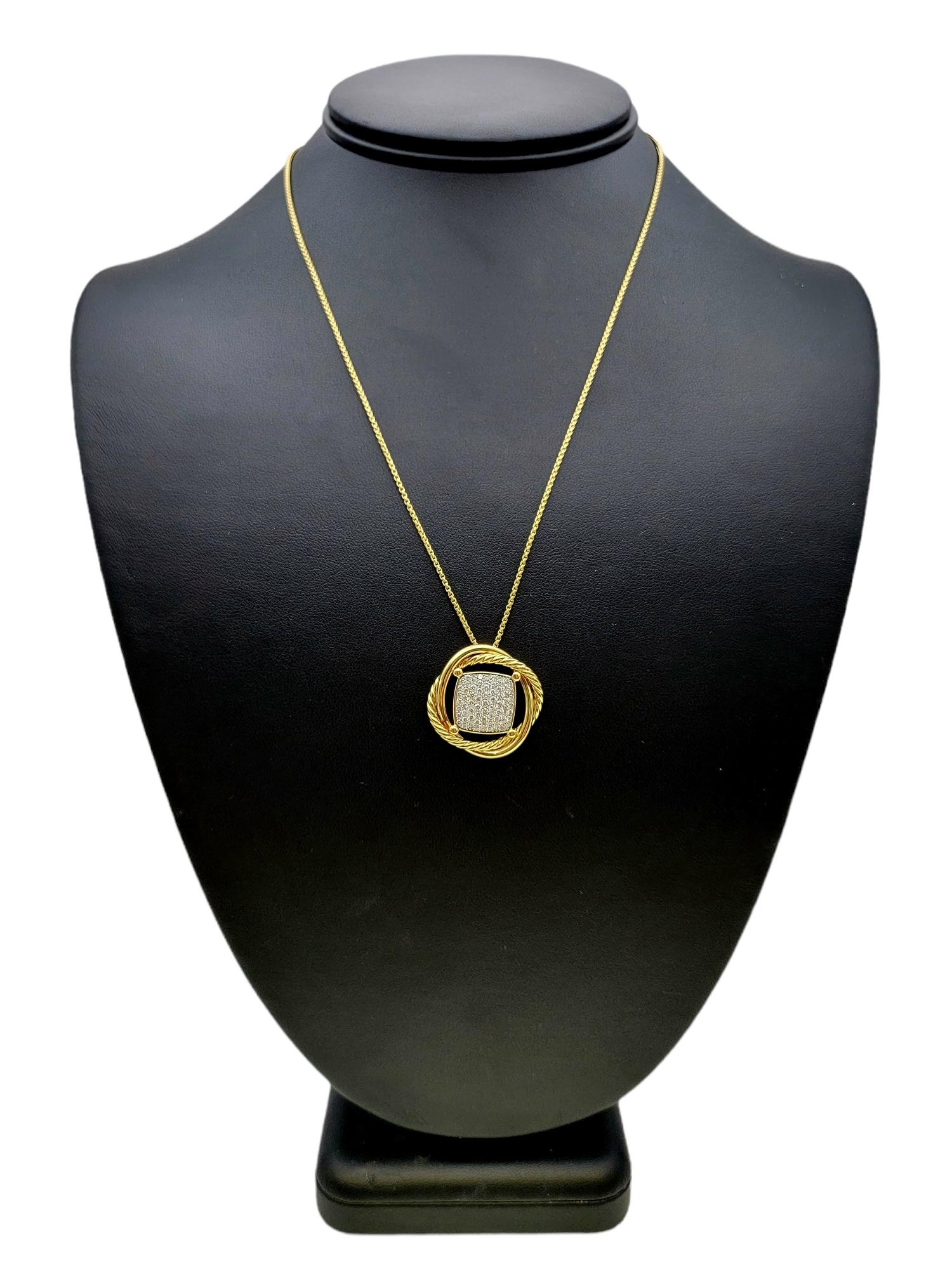 David Yurman 18 Karat Yellow Gold Pave Diamond Large Infinity Pendant Necklace  For Sale 2