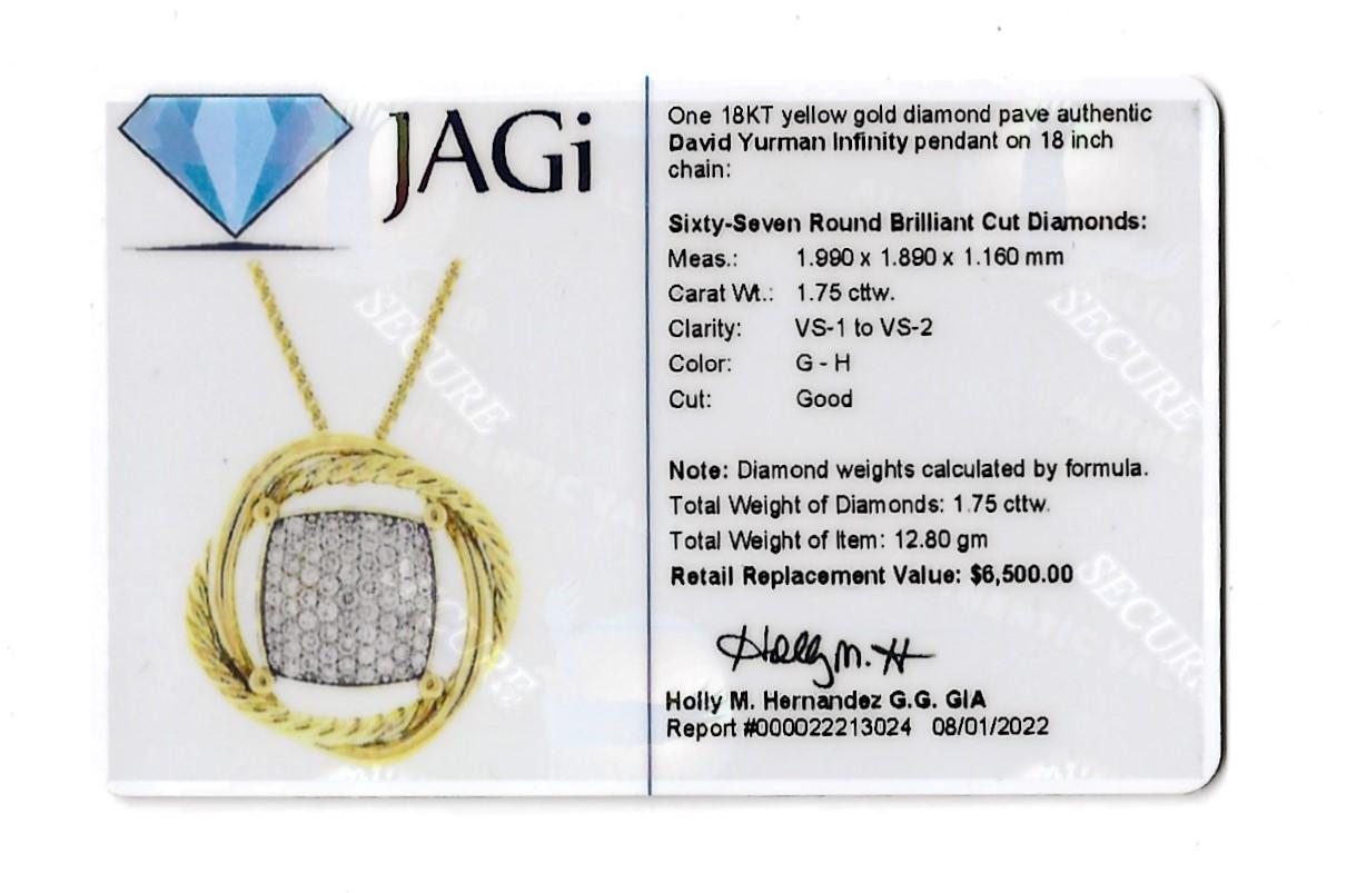 David Yurman 18 Karat Yellow Gold Pave Diamond Large Infinity Pendant Necklace  For Sale 5