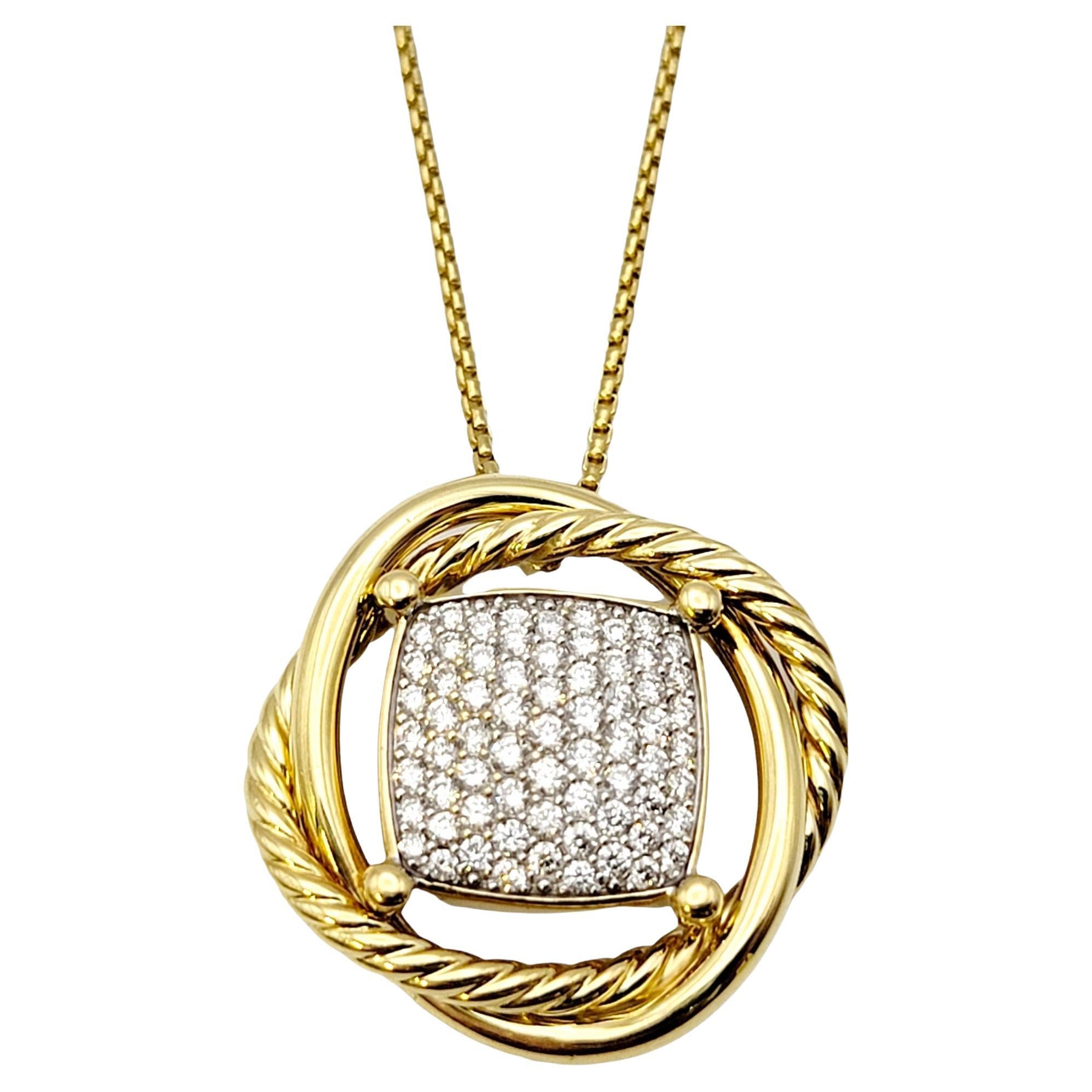 David Yurman 18 Karat Yellow Gold Pave Diamond Large Infinity Pendant Necklace 