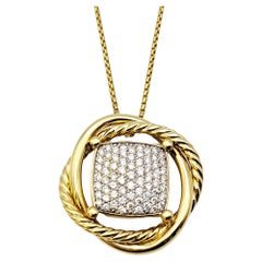 David Yurman 18 Karat Yellow Gold Pave Diamond Large Infinity Pendant Necklace 