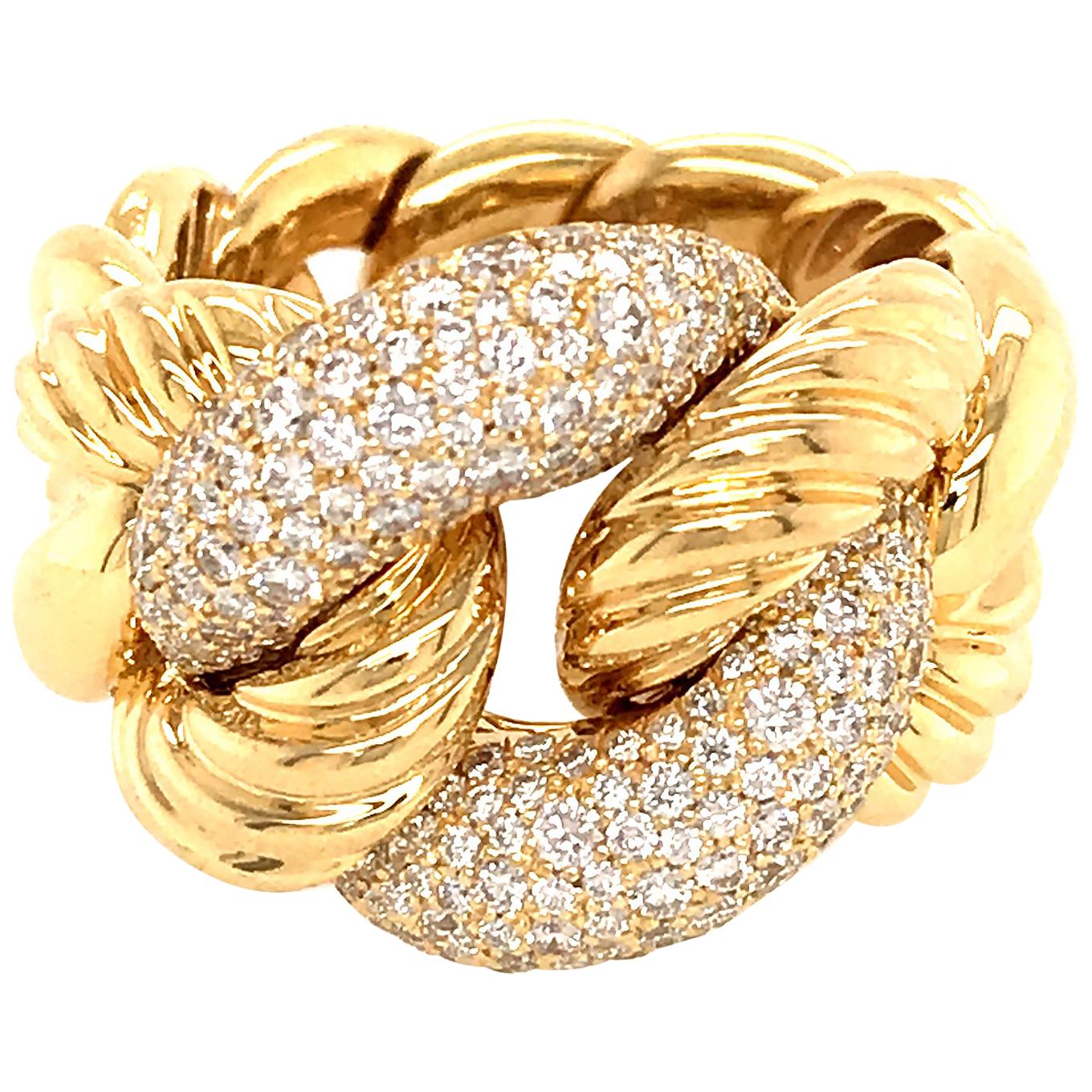 David Yurman 18 Karat Yellow Gold Pave Diamond Link Ring