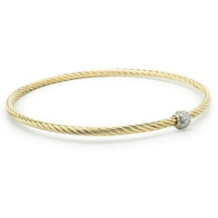 David Yurman 18 Karat Yellow Gold Pave Diamond Solitaire Cable Bangle Bracelet