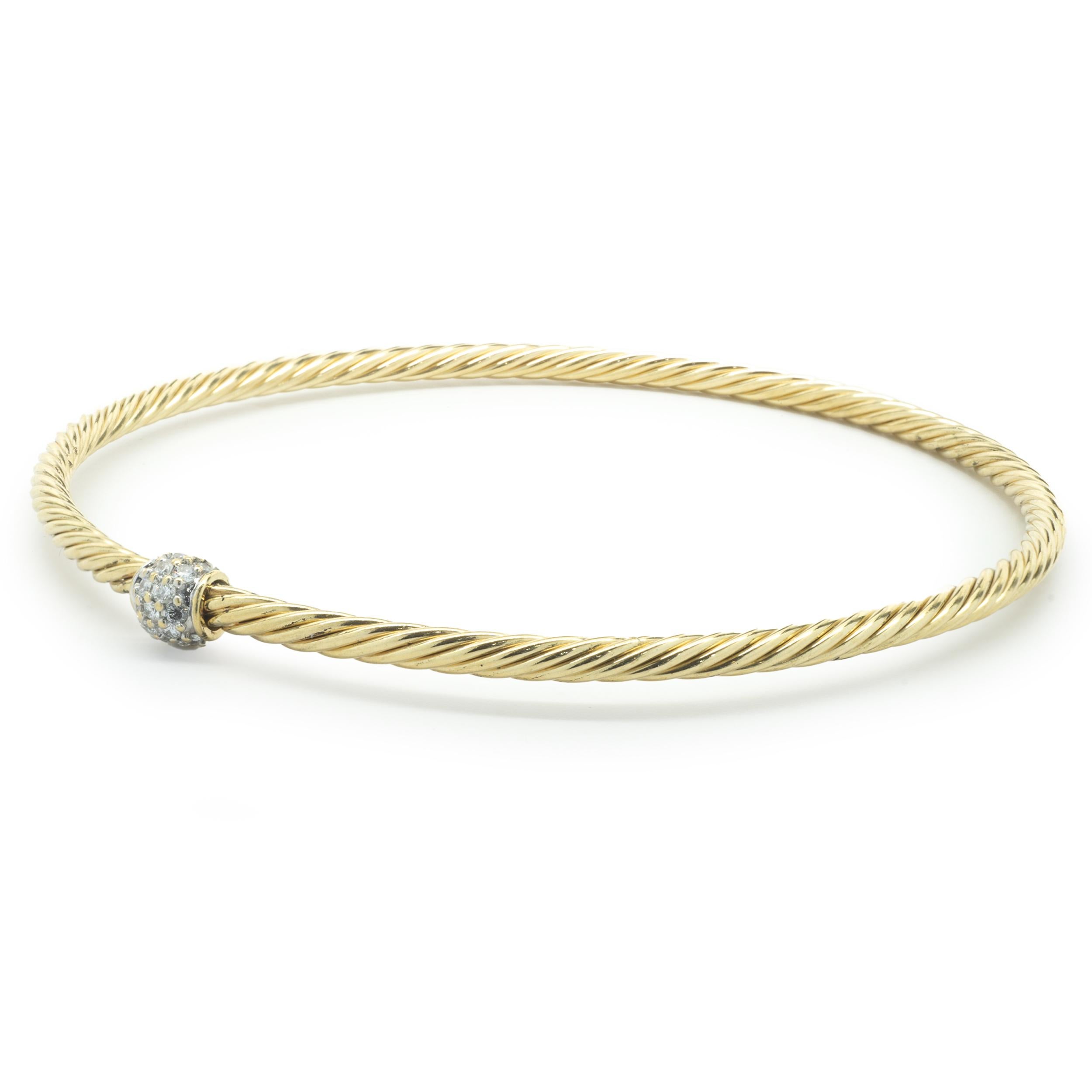 David Yurman 18 Karat Gelbgold Pave Diamant Solitär Kabel-Armreif Armband (Rundschliff)
