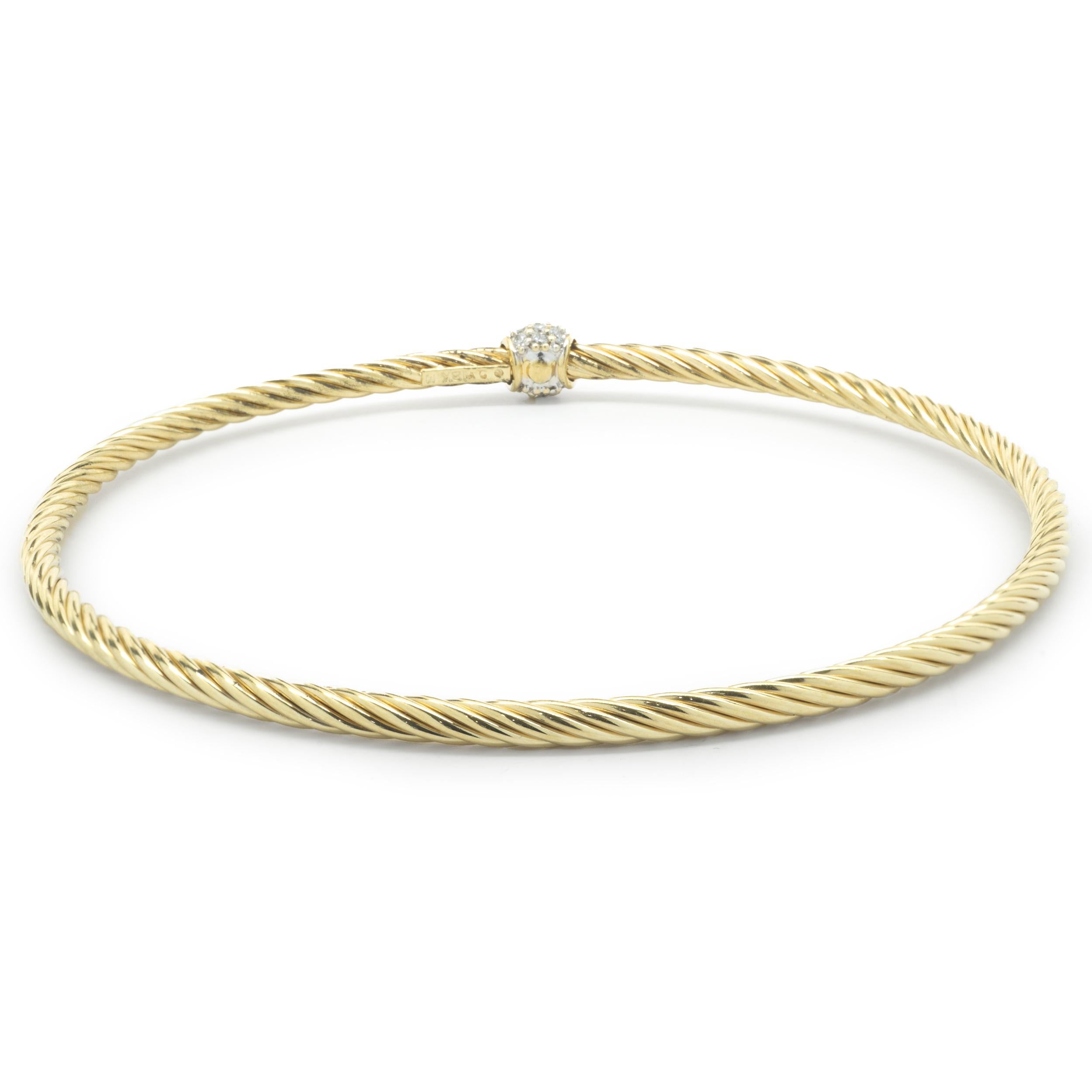 David Yurman 18 Karat Gelbgold Pave Diamant Solitär Kabel-Armreif Armband im Zustand „Hervorragend“ in Scottsdale, AZ
