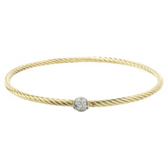 David Yurman 18 Karat Yellow Gold Pave Diamond Solitaire Cable Bangle Bracelet