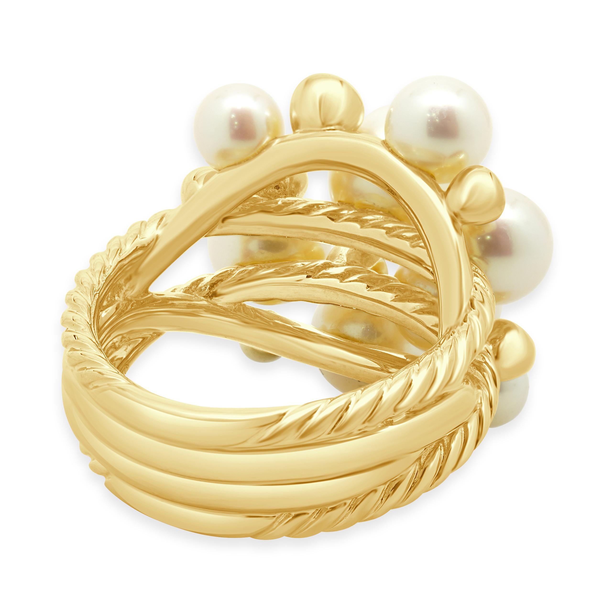 David Yurman Bague à grappes de perles et de diamants en or jaune 18 carats Excellent état - En vente à Scottsdale, AZ