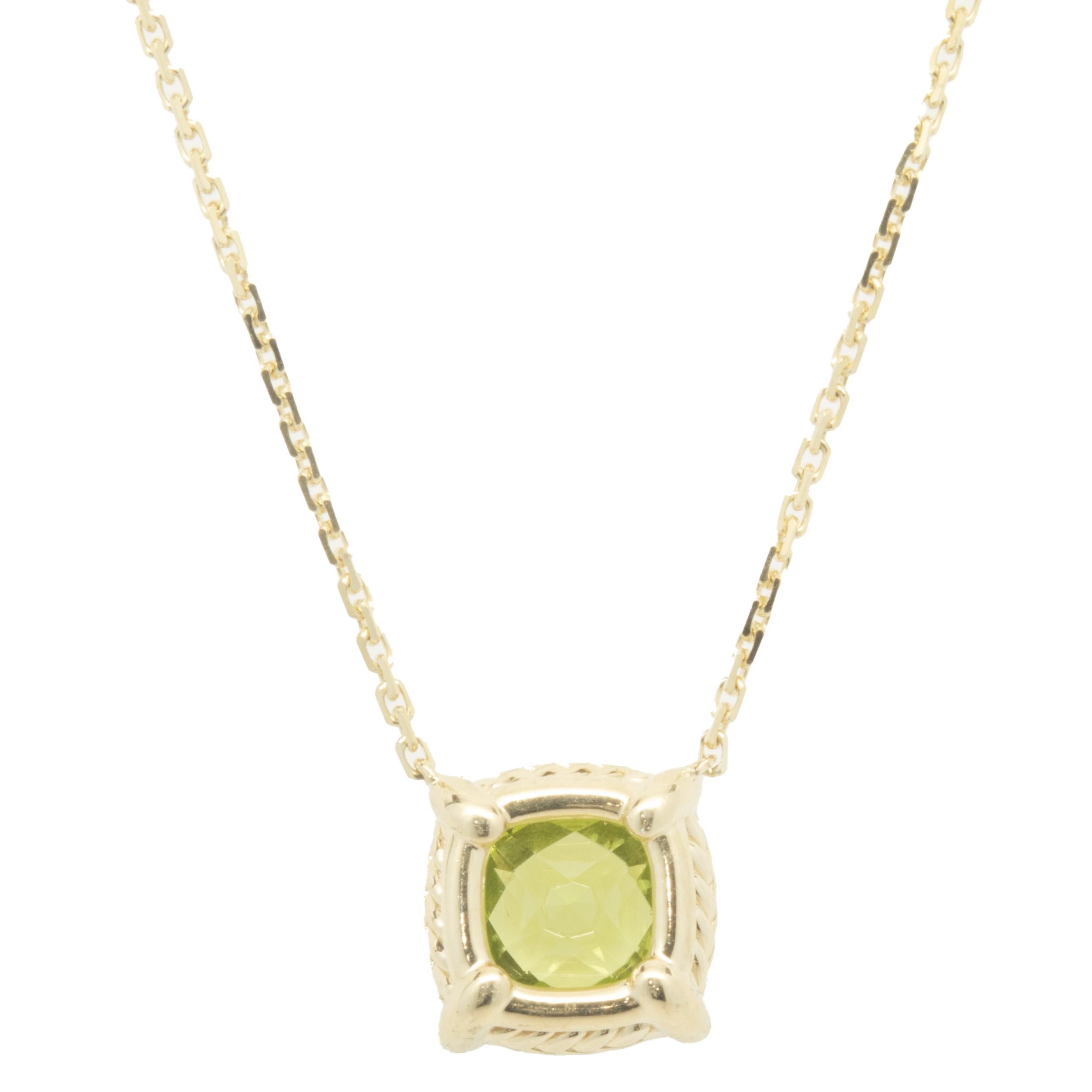 Round Cut David Yurman 18 Karat Yellow Gold Peridot and Diamond Necklace