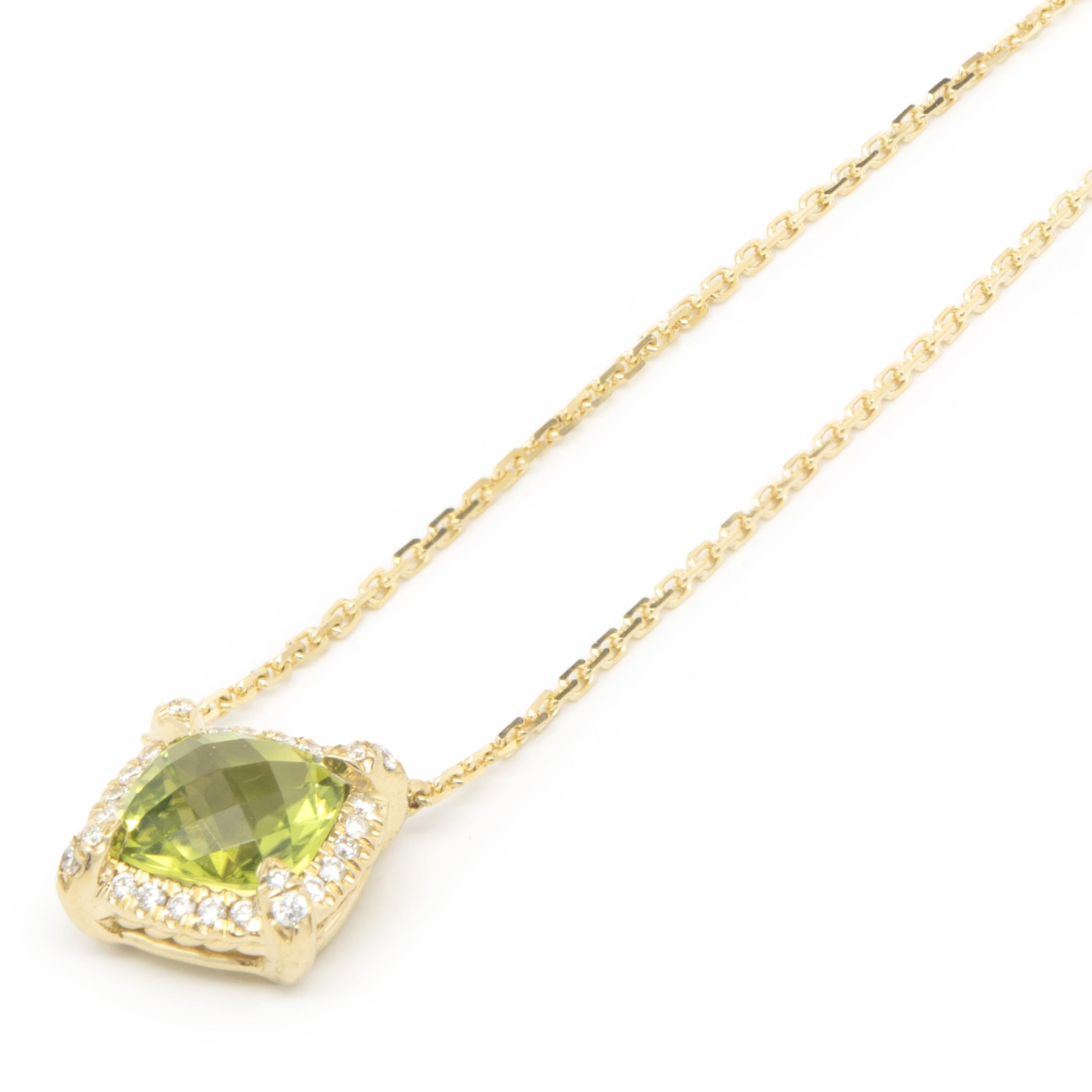 David Yurman 18 Karat Yellow Gold Peridot and Diamond Necklace In Excellent Condition In Scottsdale, AZ