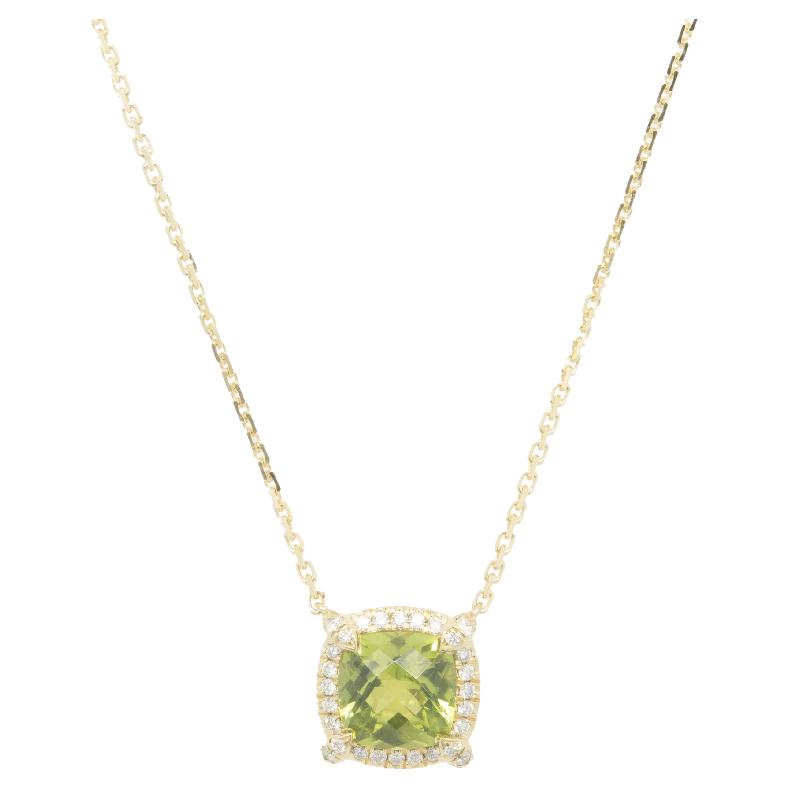 David Yurman 18 Karat Yellow Gold Peridot and Diamond Necklace