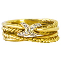 Retro David Yurman 18 Karat Yellow Gold Ring with Diamonds