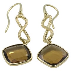 David Yurman 18 Karat Yellow Gold Smoky Quartz Cable Twist Dangle Drop Earrings