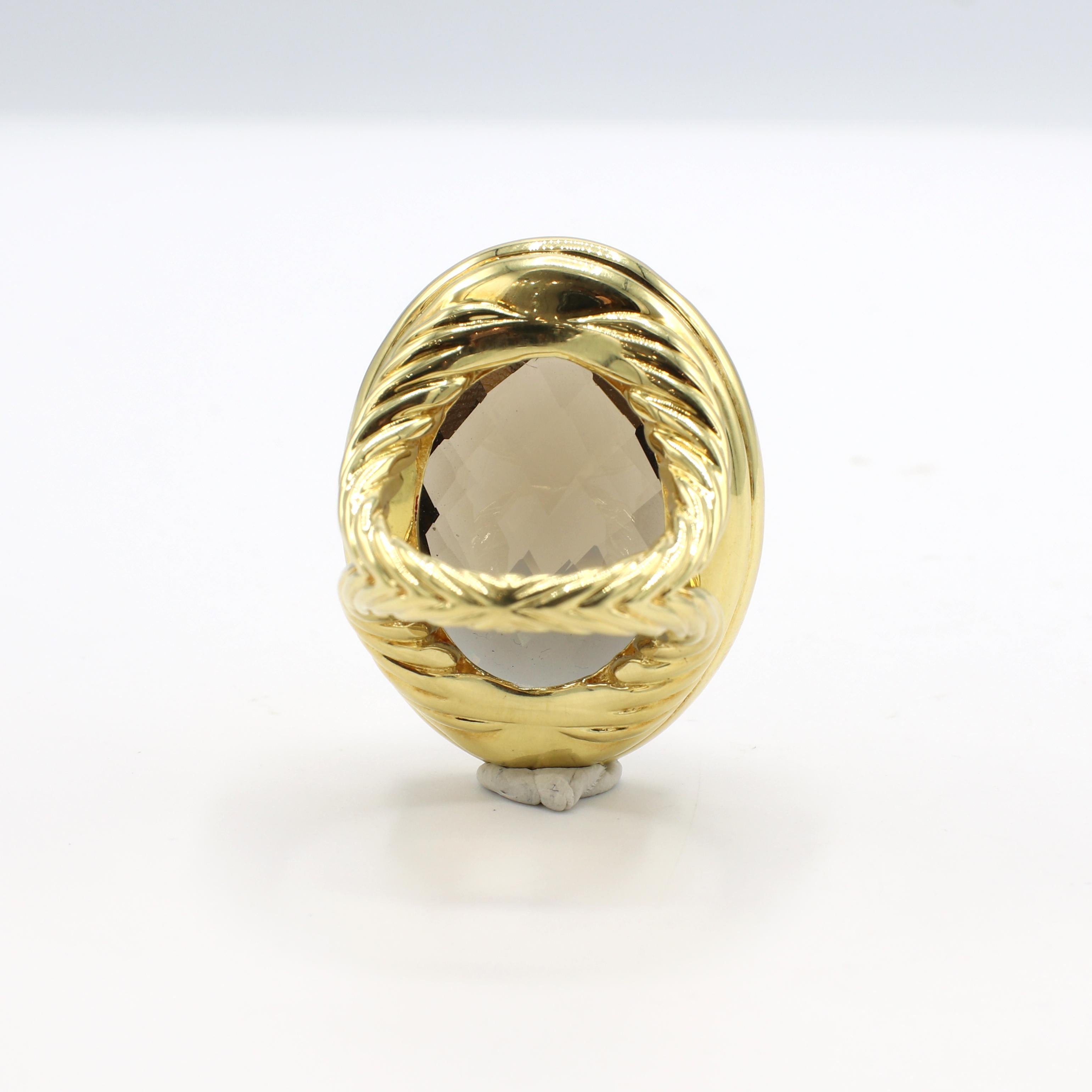 David Yurman 18 Karat Yellow Gold Smoky Quartz Dome Cocktail Ring In Excellent Condition In  Baltimore, MD