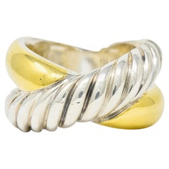 David Yurman 18 Karat Yellow Gold Sterling Silver Crossover Band Ring