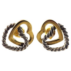 David Yurman 18 Karat Yellow Gold & Sterling Silver Heart Earrings #18552