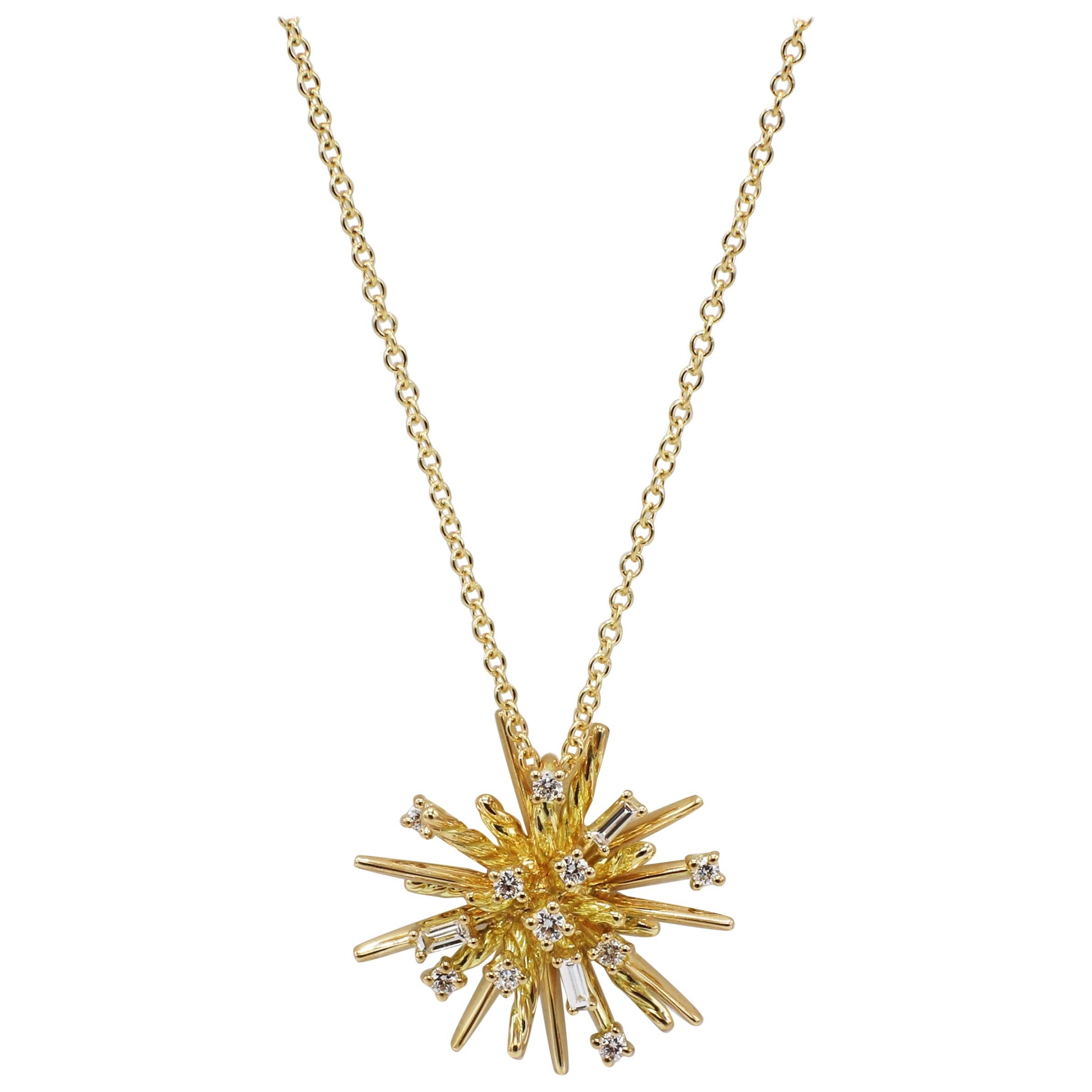 David Yurman 18 Karat Yellow Gold Supernova Diamond Small Pendant Necklace