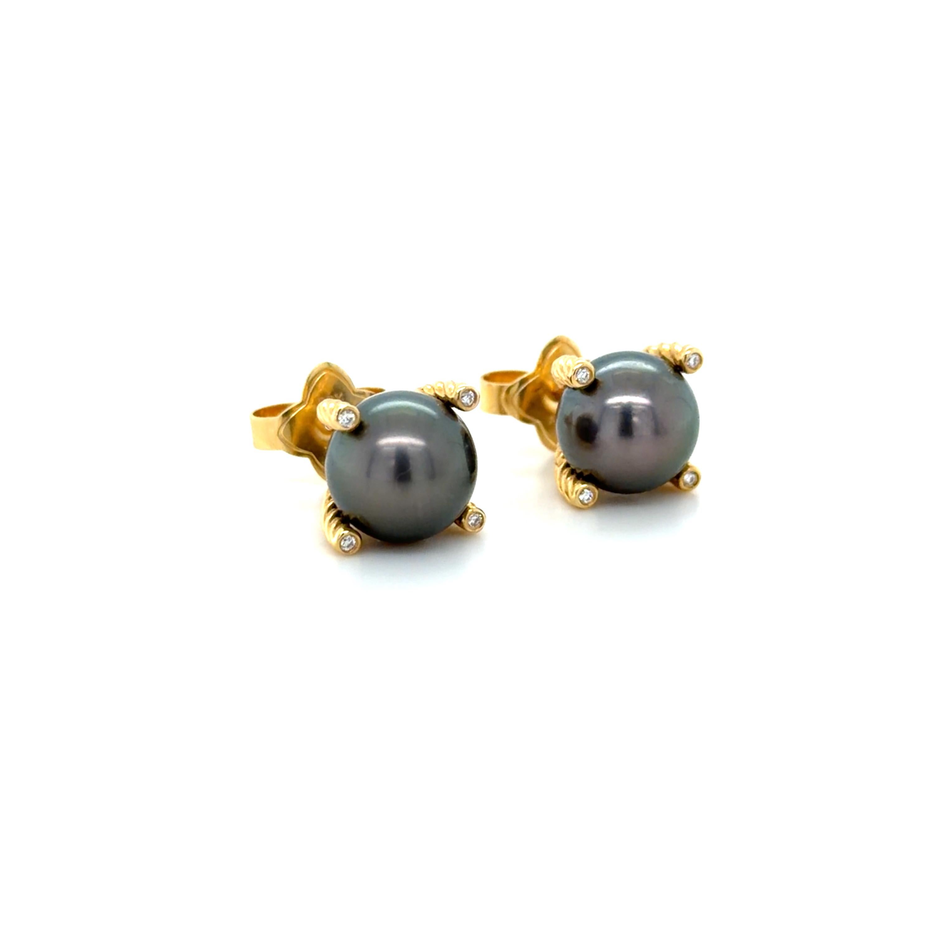 Taille brillant David Yurman, Boucles d'oreilles en or jaune 18 carats, perles de Tahiti et diamants en vente