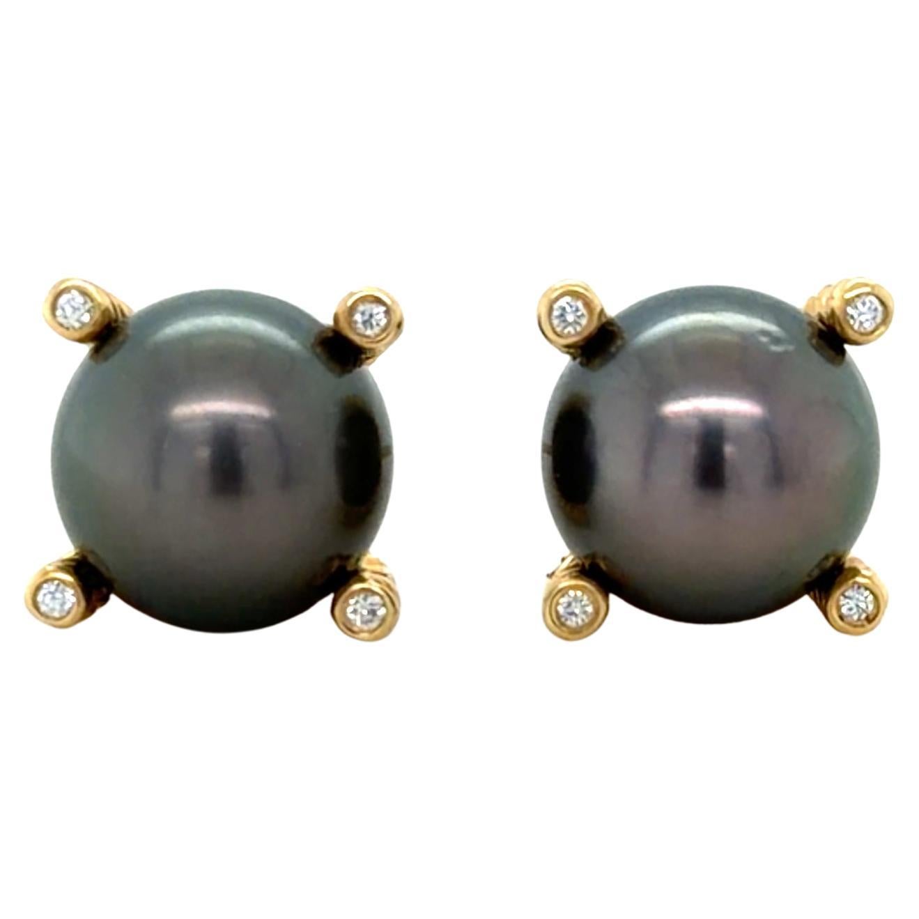 David Yurman, Boucles d
oreilles en or jaune 18 carats, perles de Tahiti et diamants en vente