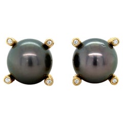 David Yurman, Orecchini con perle di Tahiti e diamanti in oro giallo 18 carati
