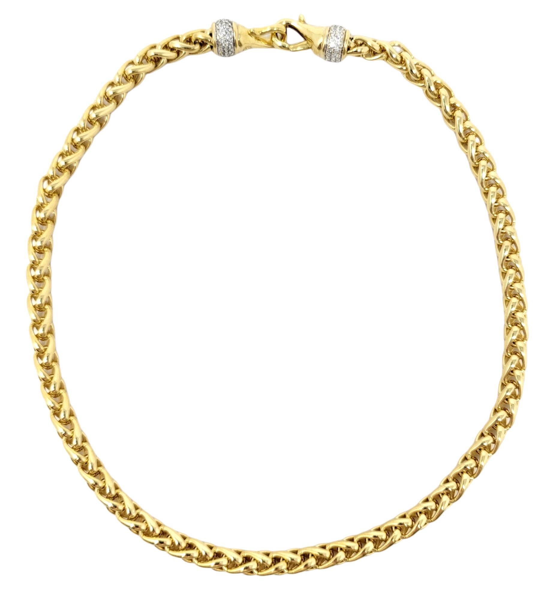 David Yurman 18 Karat Yellow Gold Wheat Chain Link Necklace with Diamond Accents 1