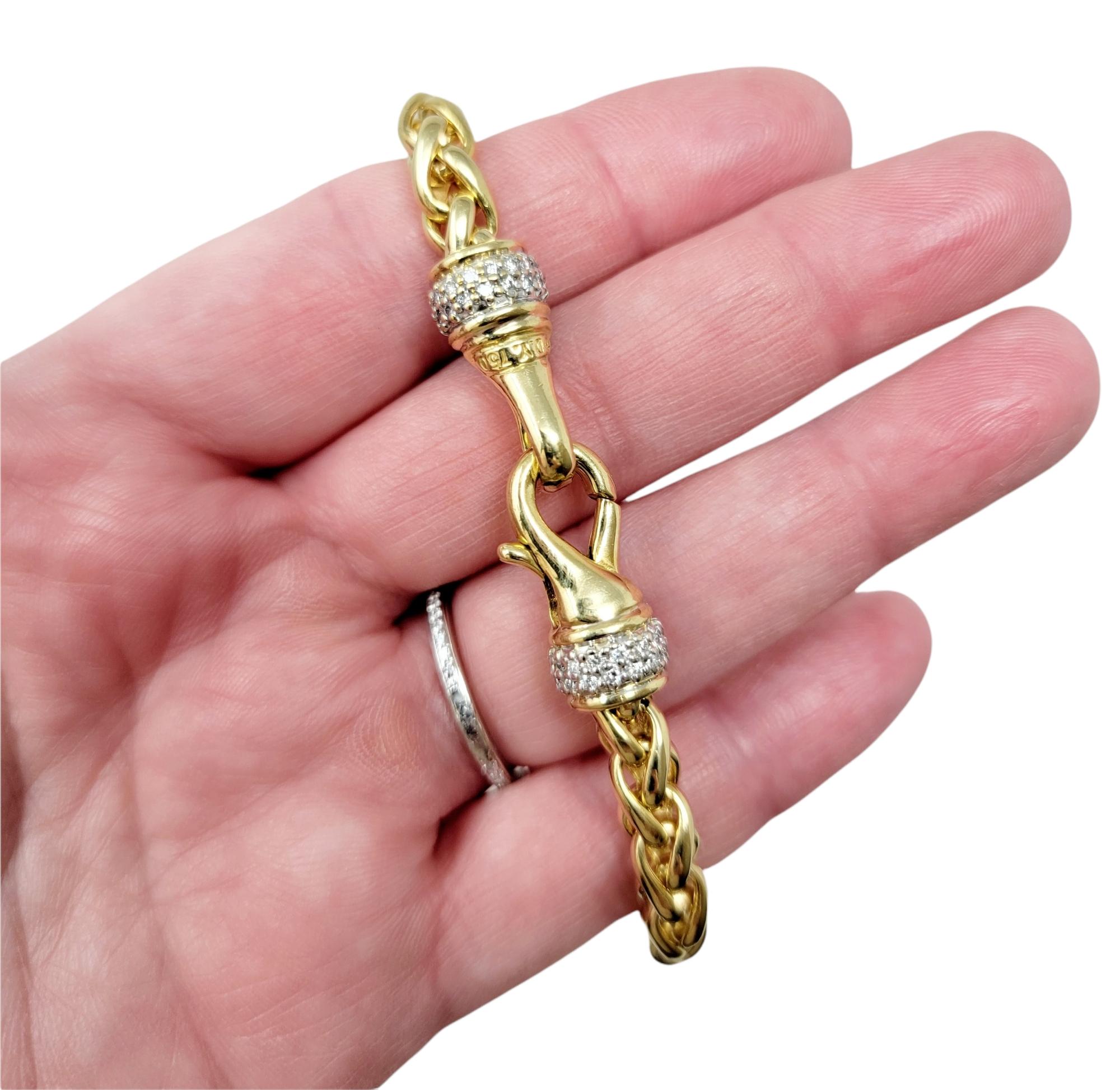 David Yurman 18 Karat Yellow Gold Wheat Chain Link Necklace with Diamond Accents 2