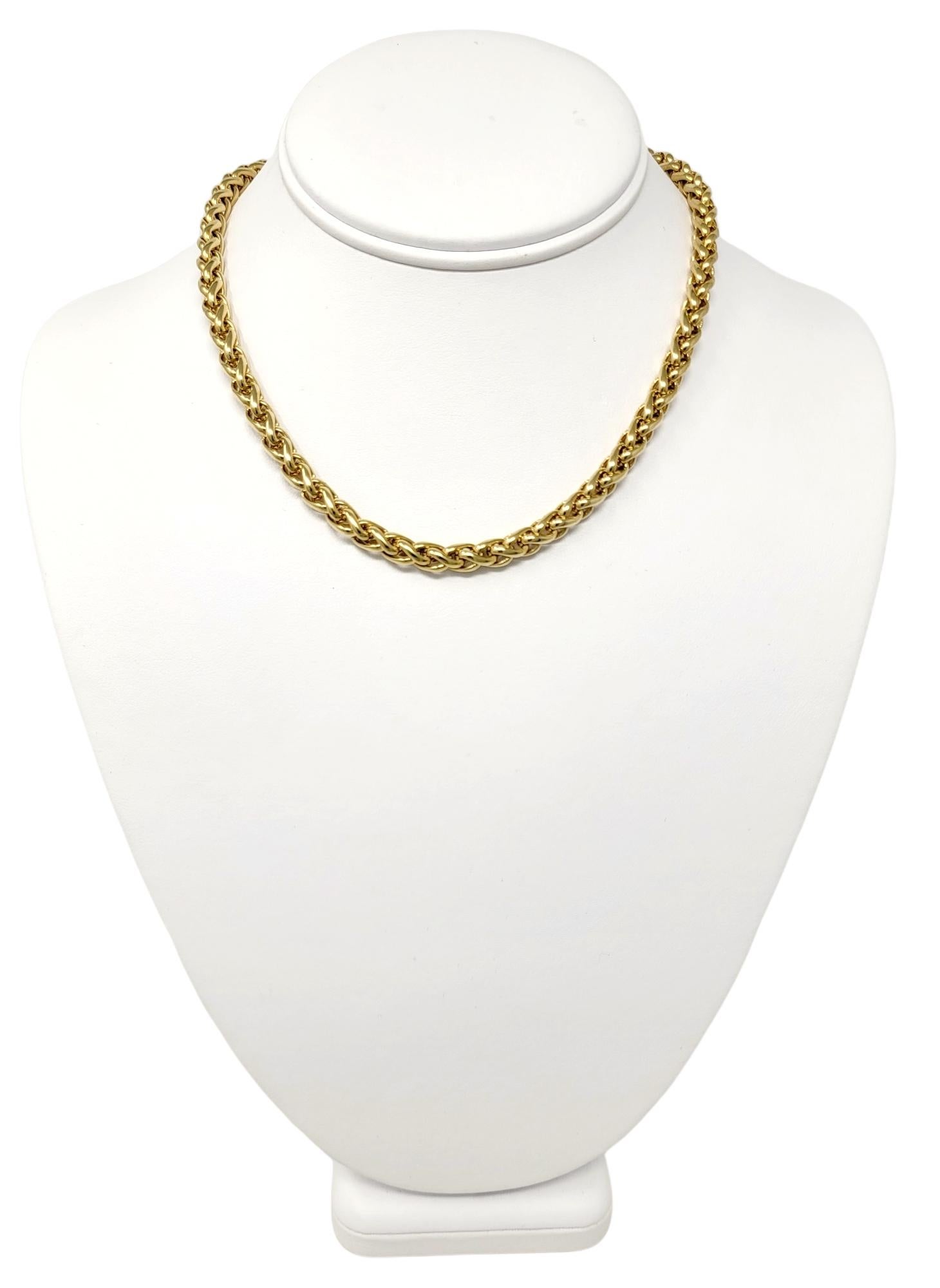 David Yurman 18 Karat Yellow Gold Wheat Chain Link Necklace with Diamond Accents 4