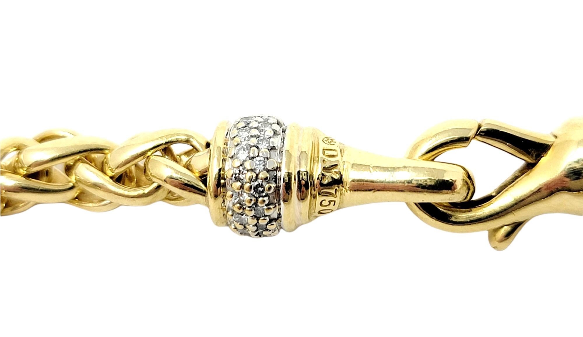 Women's David Yurman 18 Karat Yellow Gold Wheat Chain Link Necklace with Diamond Accents
