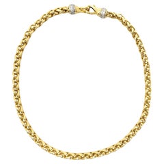 David Yurman 18 Karat Yellow Gold Wheat Chain Link Necklace with Diamond Accents