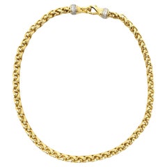 David Yurman 18 Karat Yellow Gold Wheat Chain Link Necklace with Diamond Accents