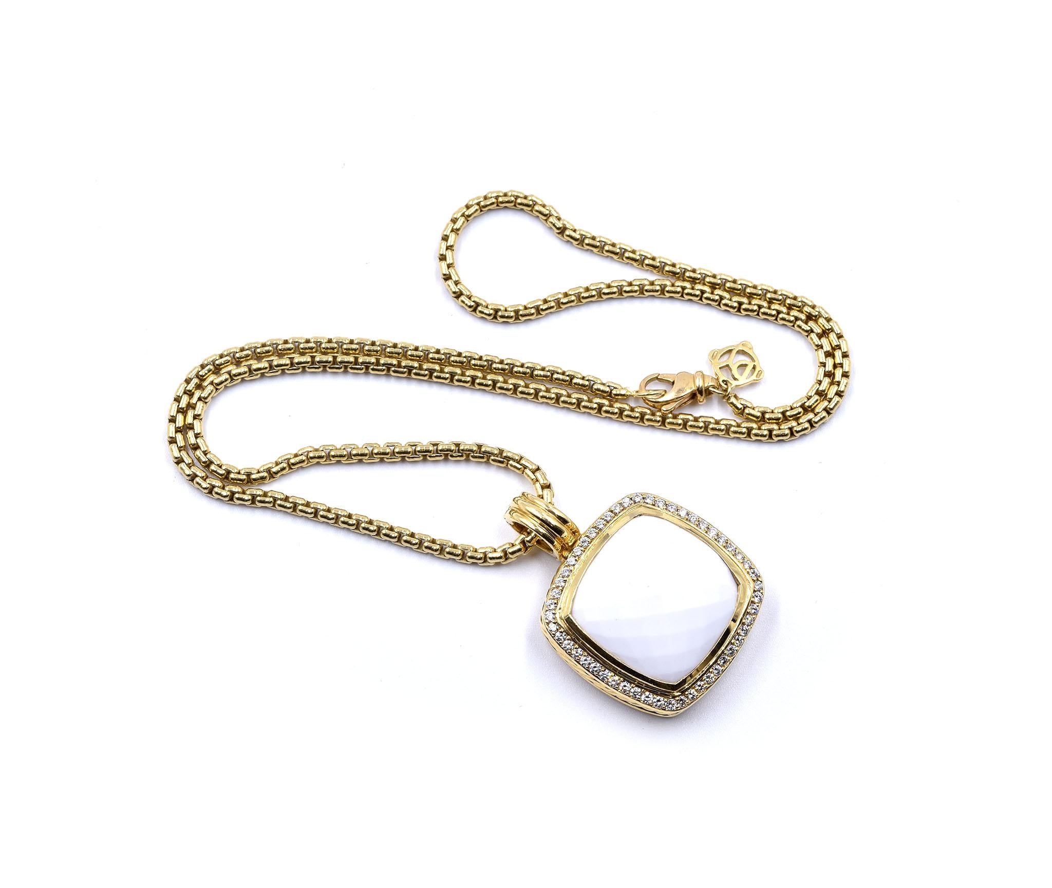 Designer: David Yurman
Material: 18K yellow gold
Diamond: 50 round cut = .50cttw 
Color: G
Clarity: VS
Weight: 46.64 grams
Measurement: necklace measures 18-inches long
