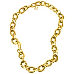 David Yurman 18 Karat Yellow Oval Rope Link Choker Necklace