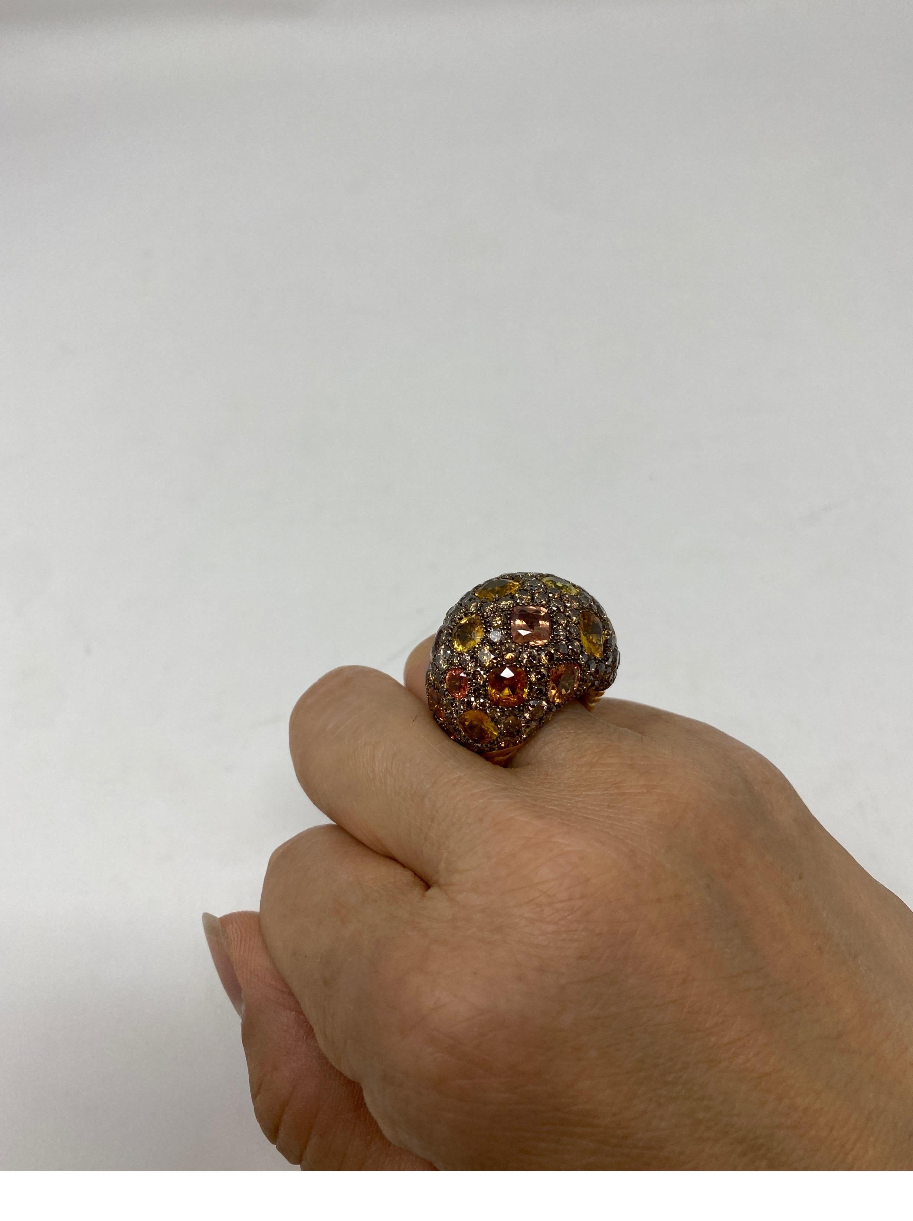 David Yurman Rose Cut Diamonds Ring. 18 kt yellow gold. Size 5. Multi color genuine stones set with rose cut diamonds. Retail over $36,000. Brand new condition. Never used. Guaranteed authentic. 