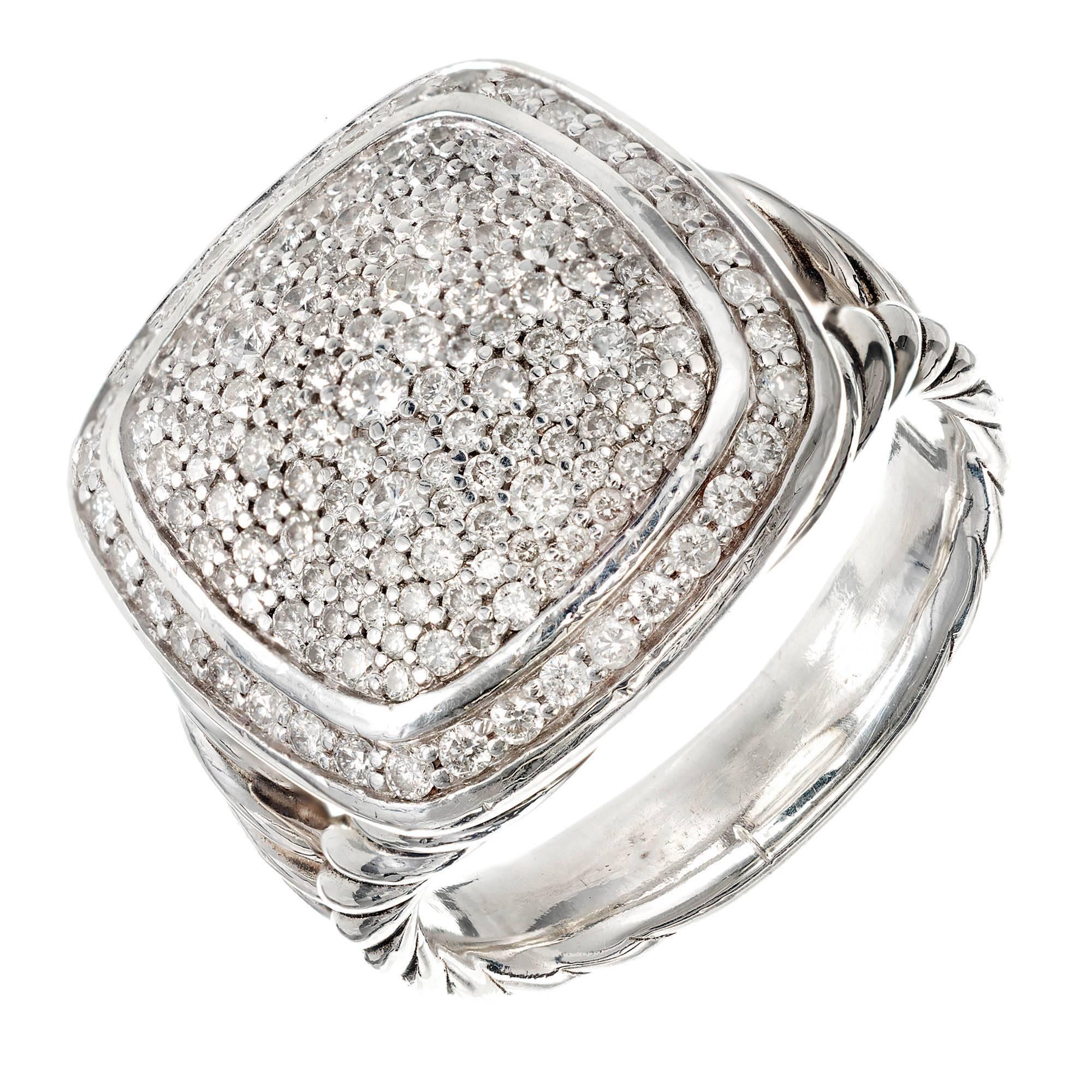 David Yurman 1.82 Carat Diamond Albion Silver Cocktail Ring