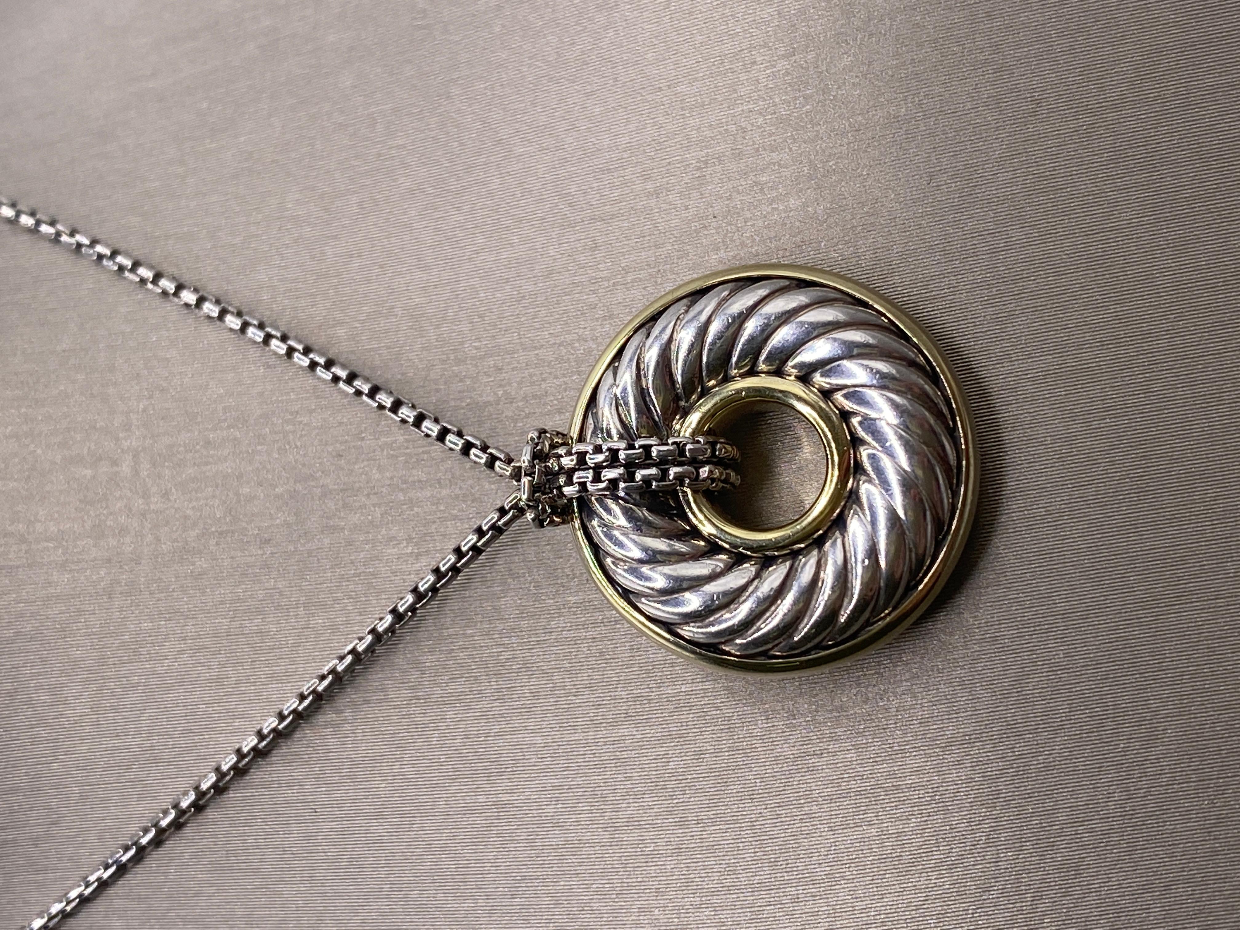Women's or Men's David Yurman 18k Circle Cable Pendant Necklace