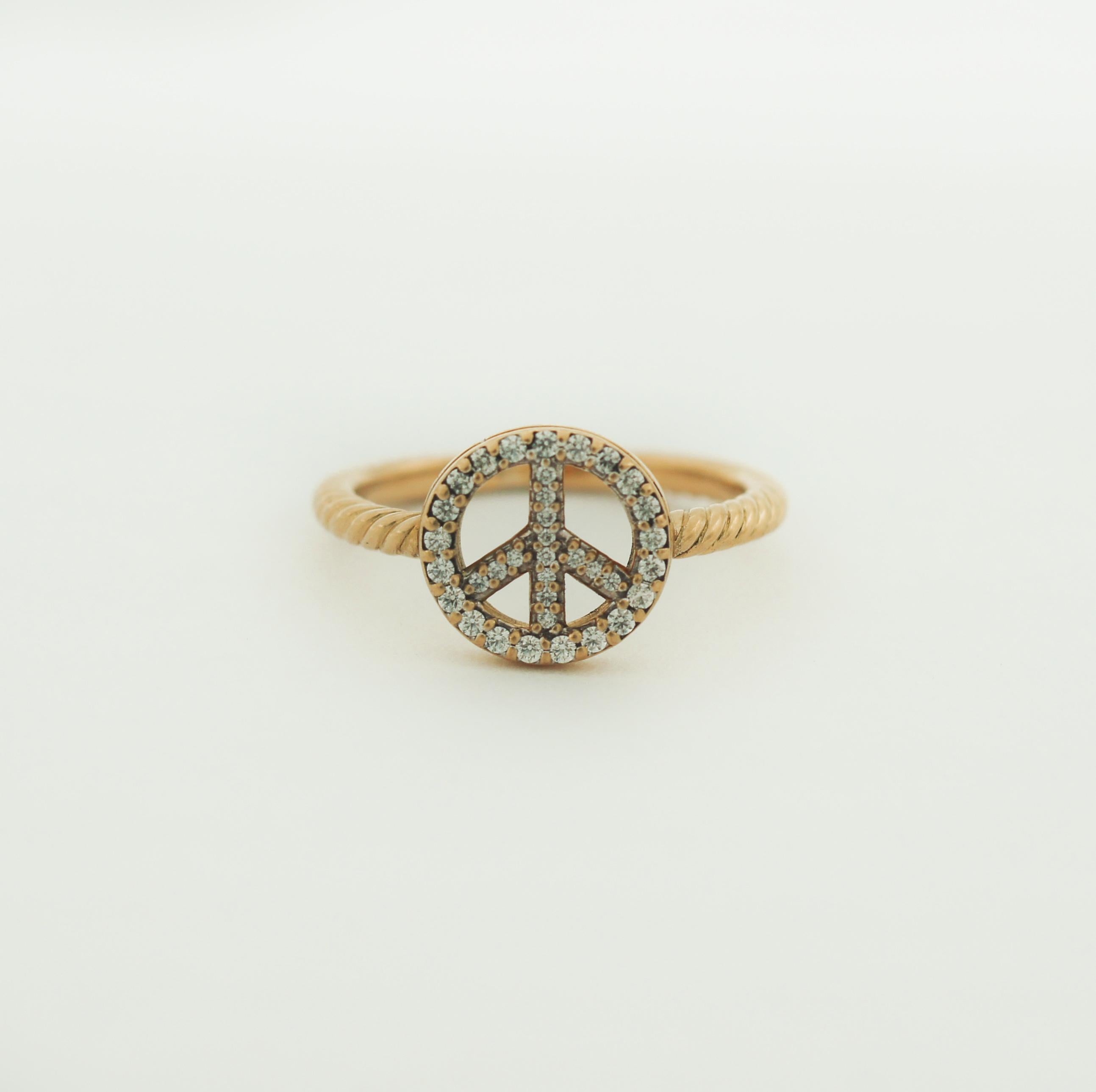 DAVID YURMAN 18k Diamond Cable Collectibles Peace Sign Ring In Good Condition For Sale In San Fernando, CA