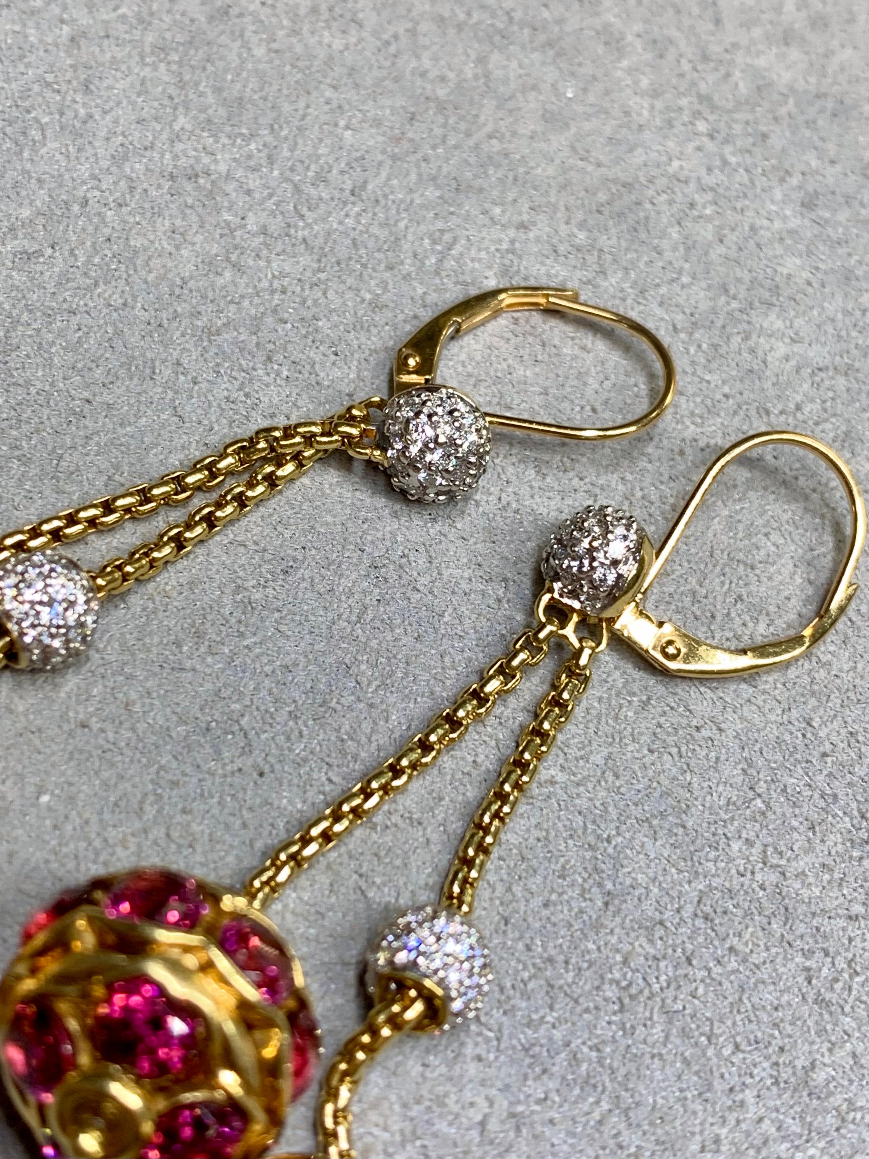 David Yurman 18K Diamond Citrine Garnet Sphere Drop Dangle Lever Back Earrings In Good Condition For Sale In Winter Springs, FL