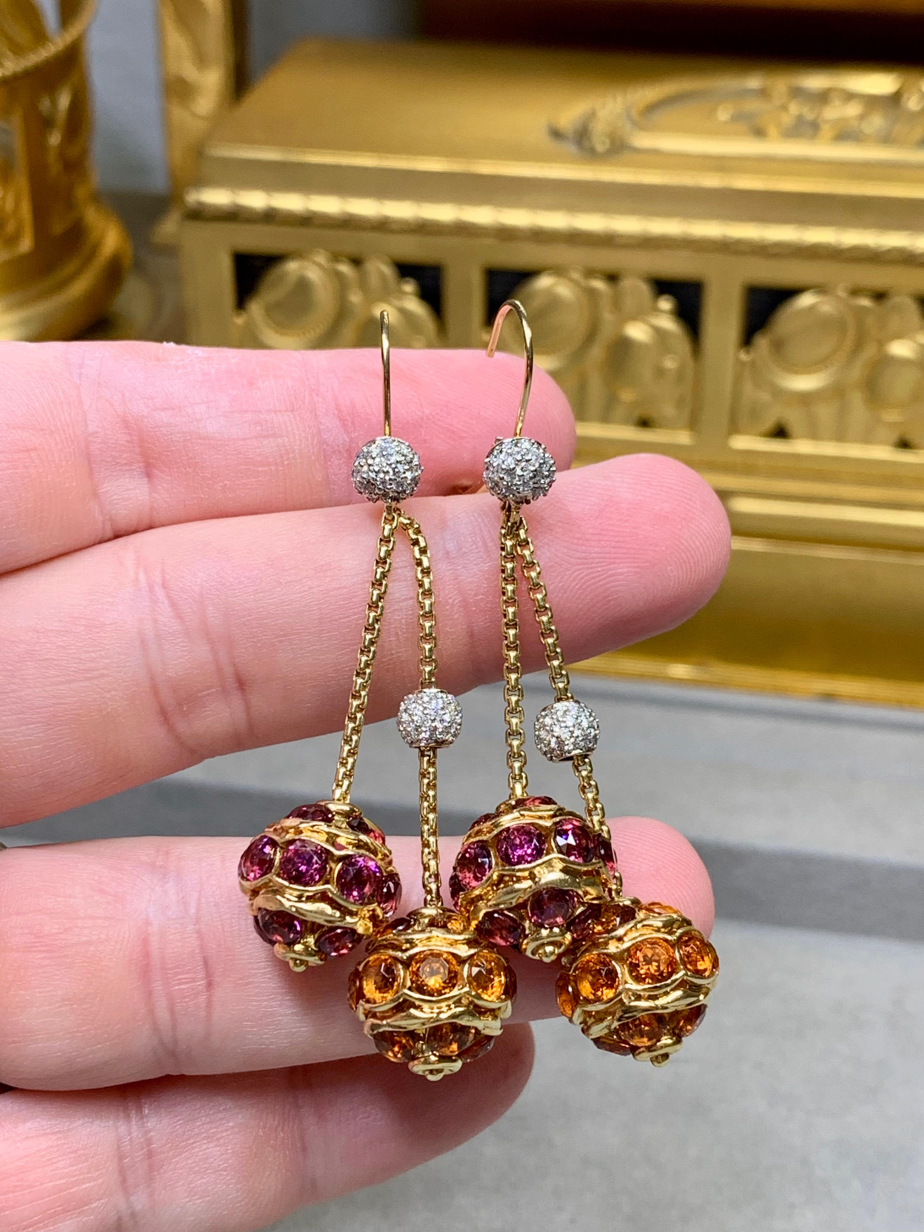 David Yurman 18K Diamond Citrine Garnet Sphere Drop Dangle Lever Back Earrings For Sale 1