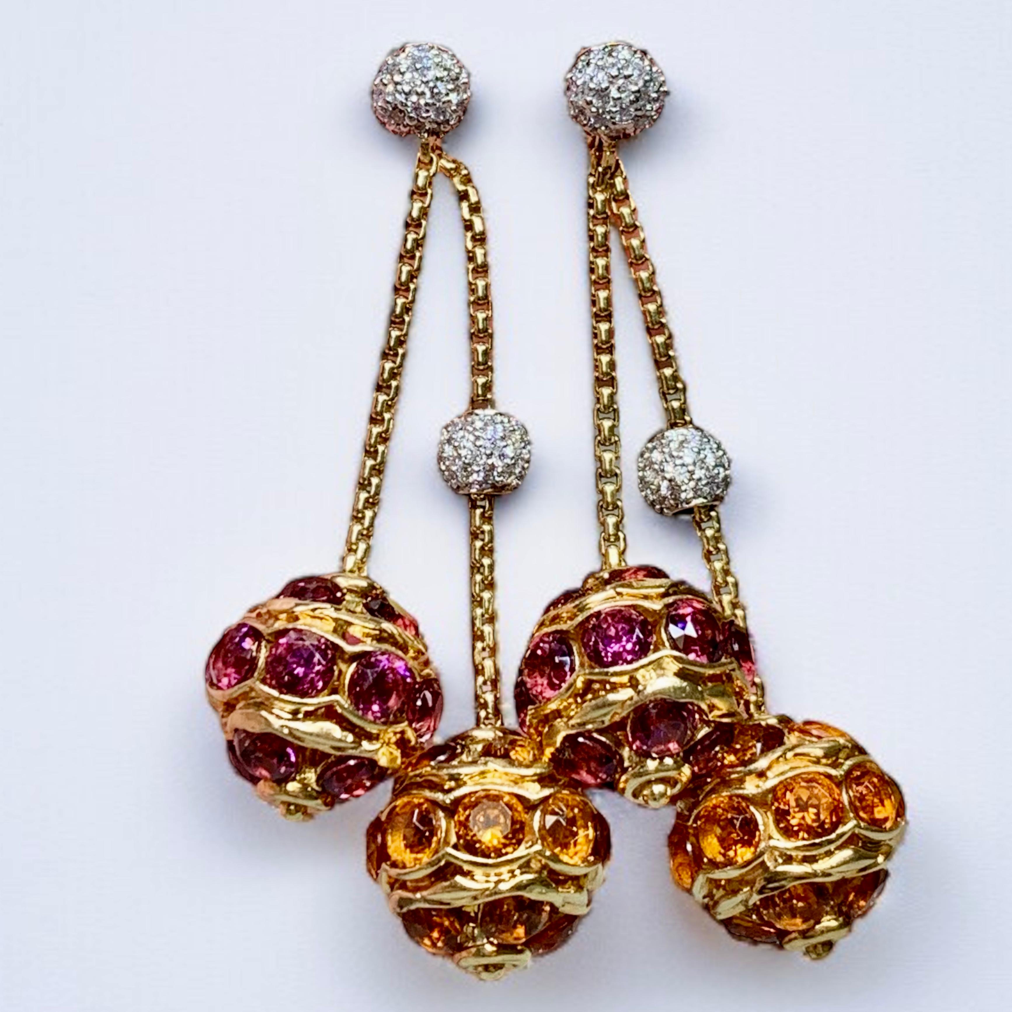 David Yurman 18K Diamond Citrine Garnet Sphere Drop Dangle Lever Back Earrings For Sale 2