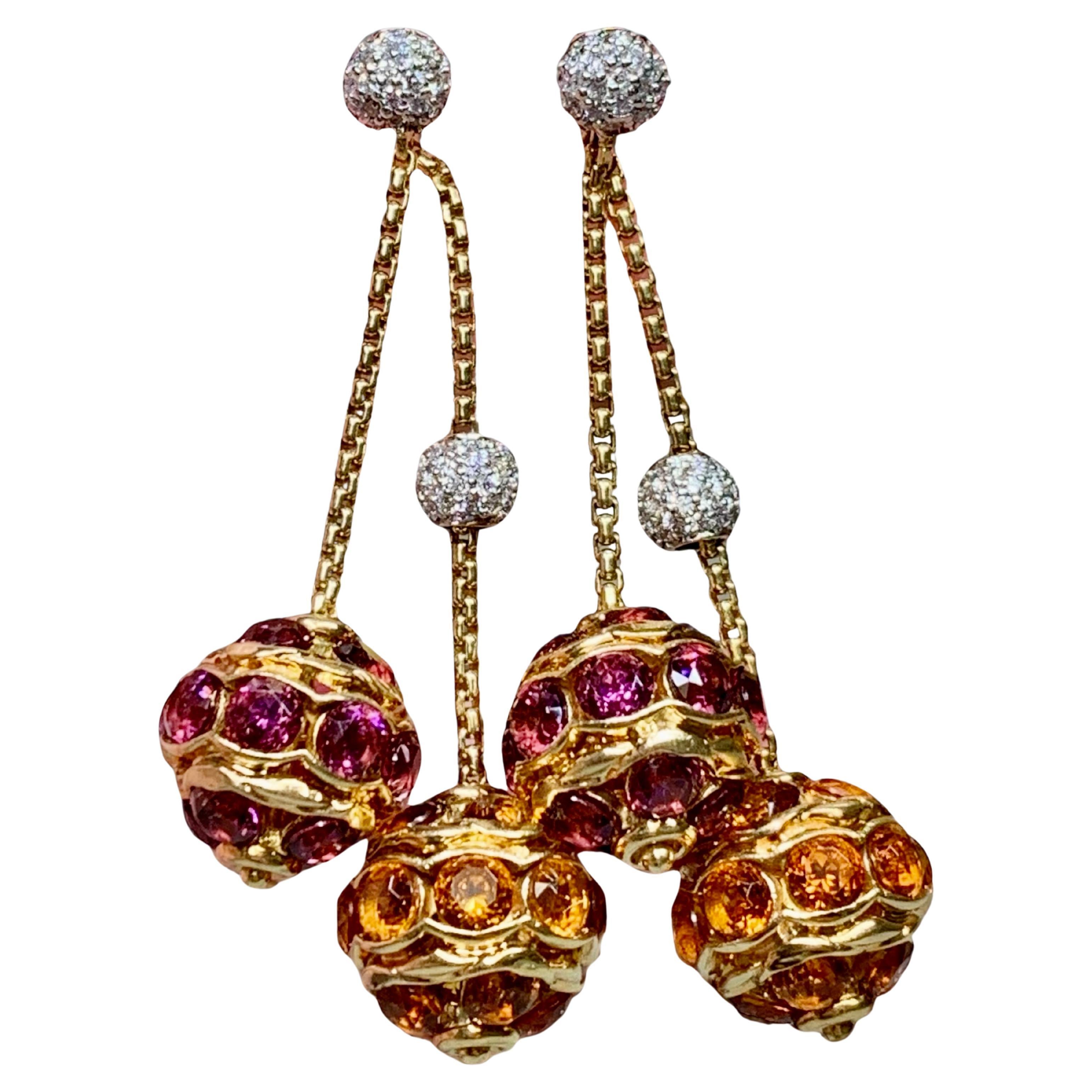 David Yurman 18K Diamond Citrine Garnet Sphere Drop Dangle Lever Back Earrings