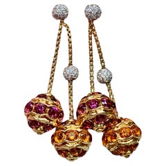David Yurman 18K Diamond Citrine Garnet Sphere Drop Dangle Lever Back Earrings