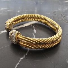 David Yurman 18k Diamond Double Cable Cuff Bracelet 10mm 6.5" 35.2g