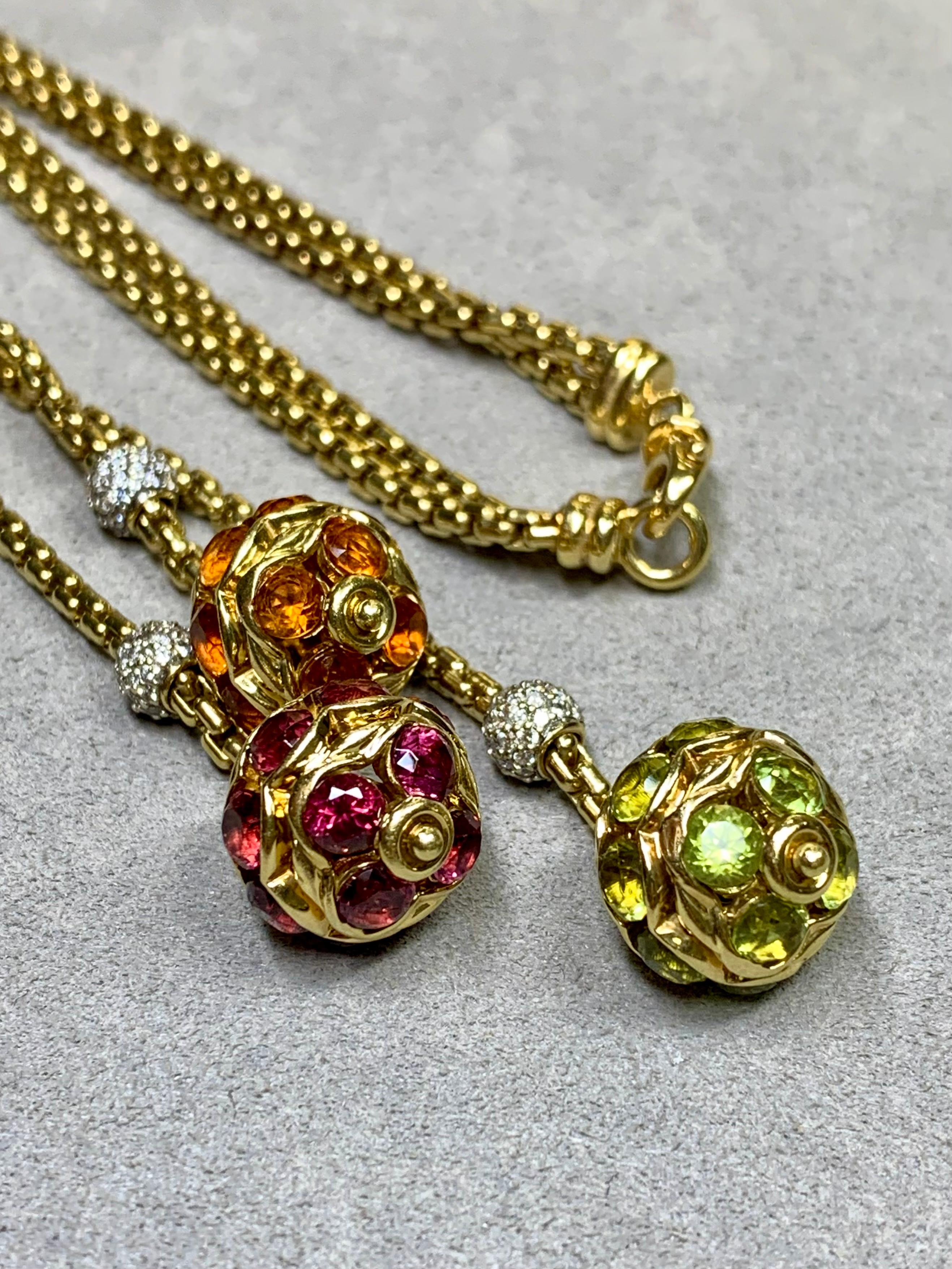 David Yurman 18K Diamant Peridot Granat Citrin Kugel Lariat Y Halskette (Zeitgenössisch) im Angebot