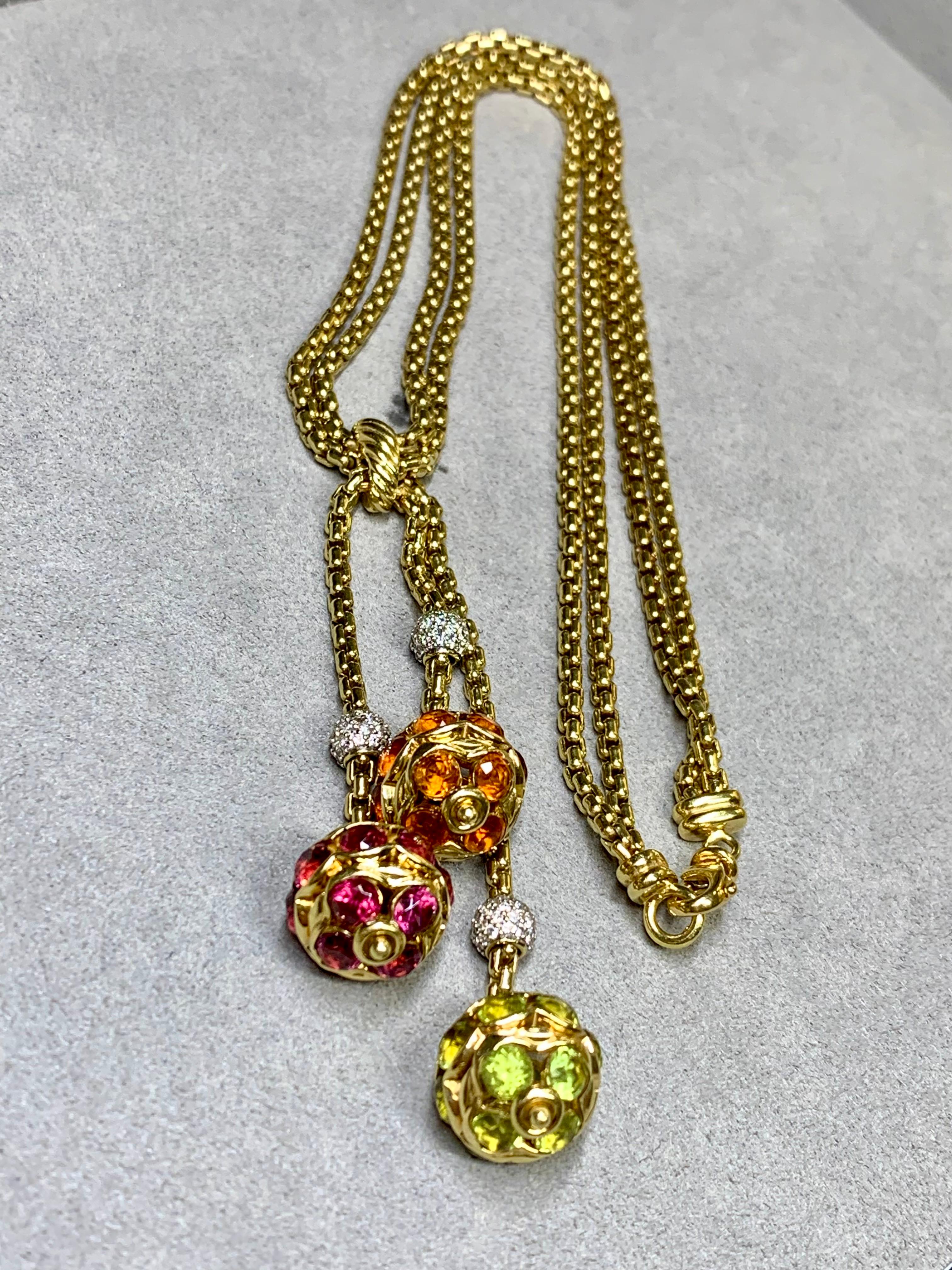 David Yurman 18K Diamant Peridot Granat Citrin Kugel Lariat Y Halskette (Rundschliff) im Angebot